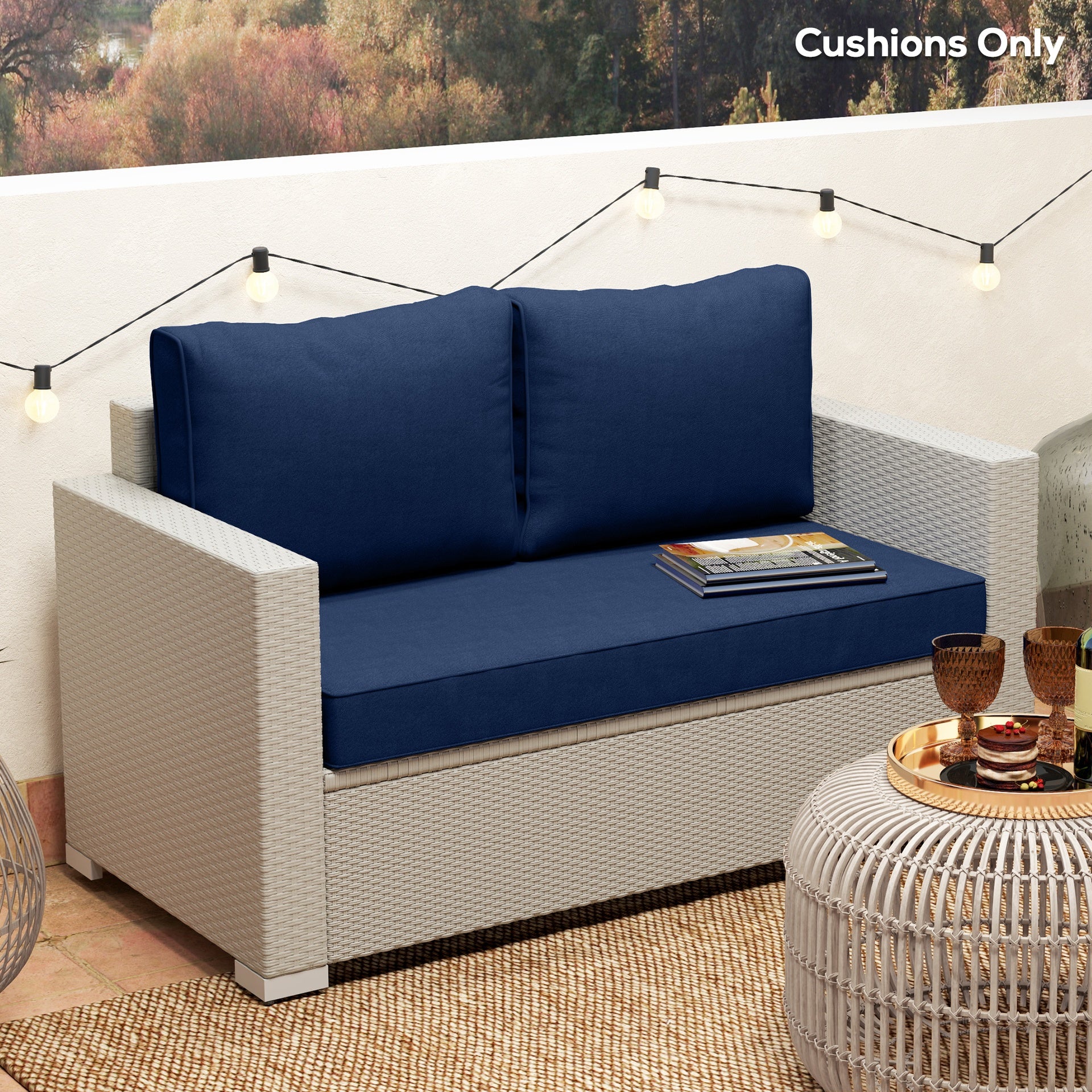 Outsunny 2 Seat Patio Furniture Cushions, 46x26x5 in, Thick Outdoor Loveseat Cushion Set with Removable Cover