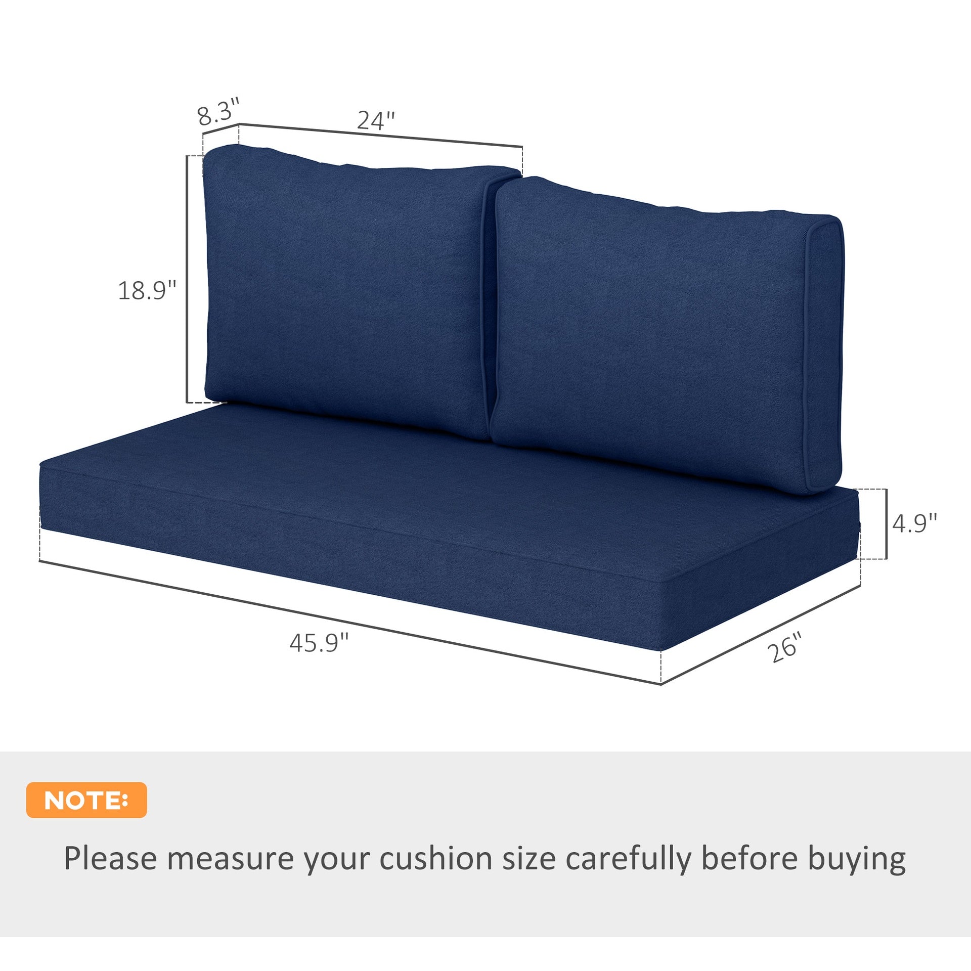 Outsunny 2 Seat Patio Furniture Cushions, 46x26x5 in, Thick Outdoor Loveseat Cushion Set with Removable Cover