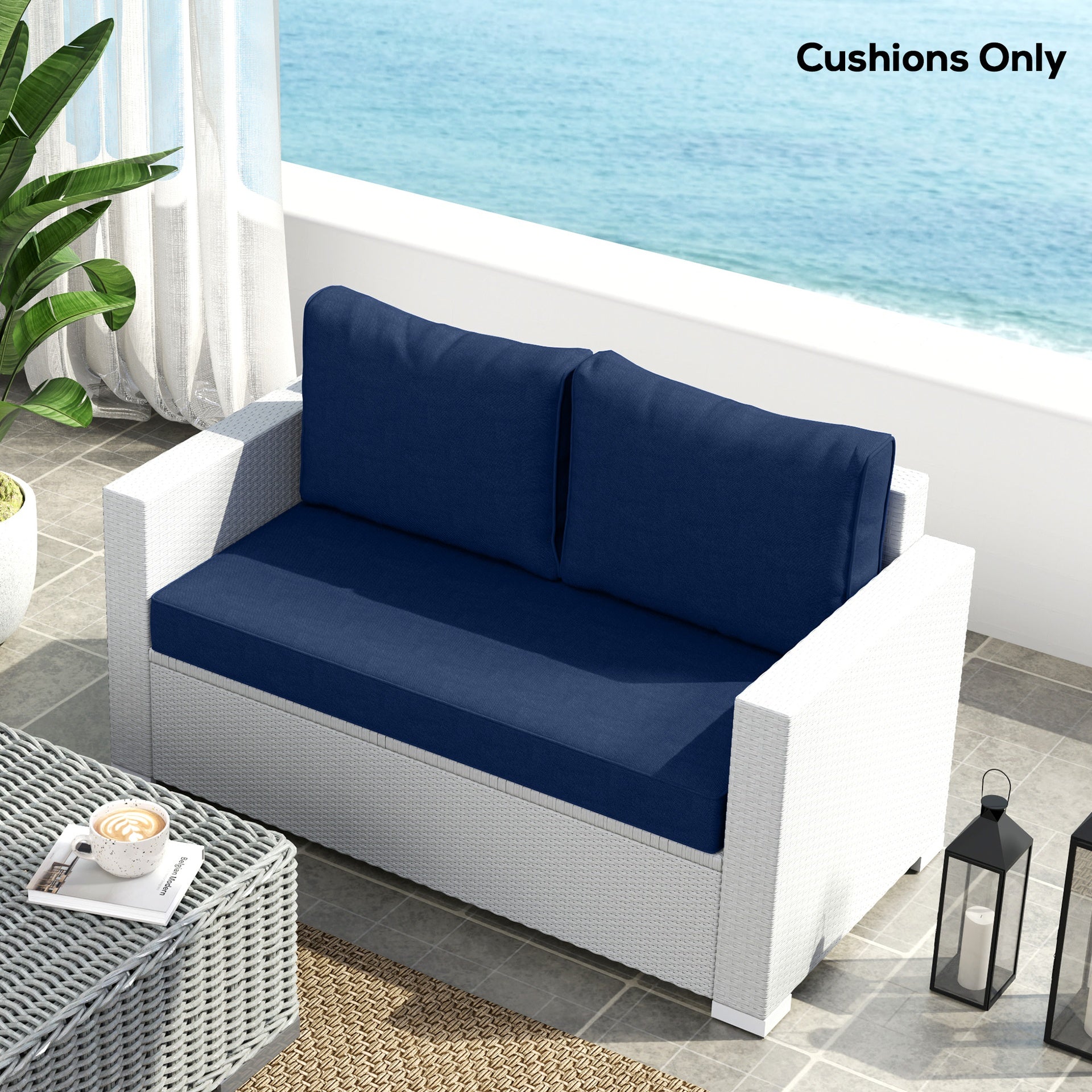 Outsunny 2 Seat Patio Furniture Cushions, 46x26x5 in, Thick Outdoor Loveseat Cushion Set with Removable Cover