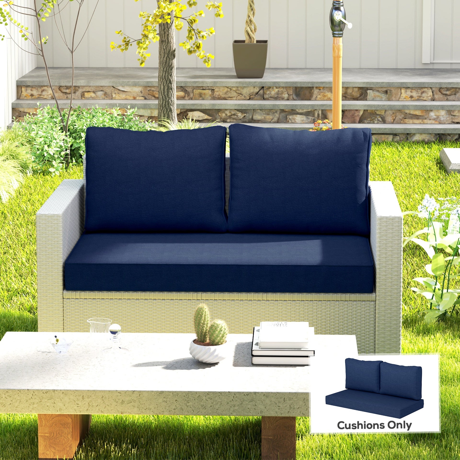 Outsunny 2 Seat Patio Furniture Cushions, 46x26x5 in, Thick Outdoor Loveseat Cushion Set with Removable Cover