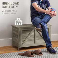 HOMCOM 30" Farmhouse Storage Bench, Lift Top Storage Chest with Safety Hinge to Open Up 100°, Wooden Trunk for Bedroom, Entryway, Living Room, Gray