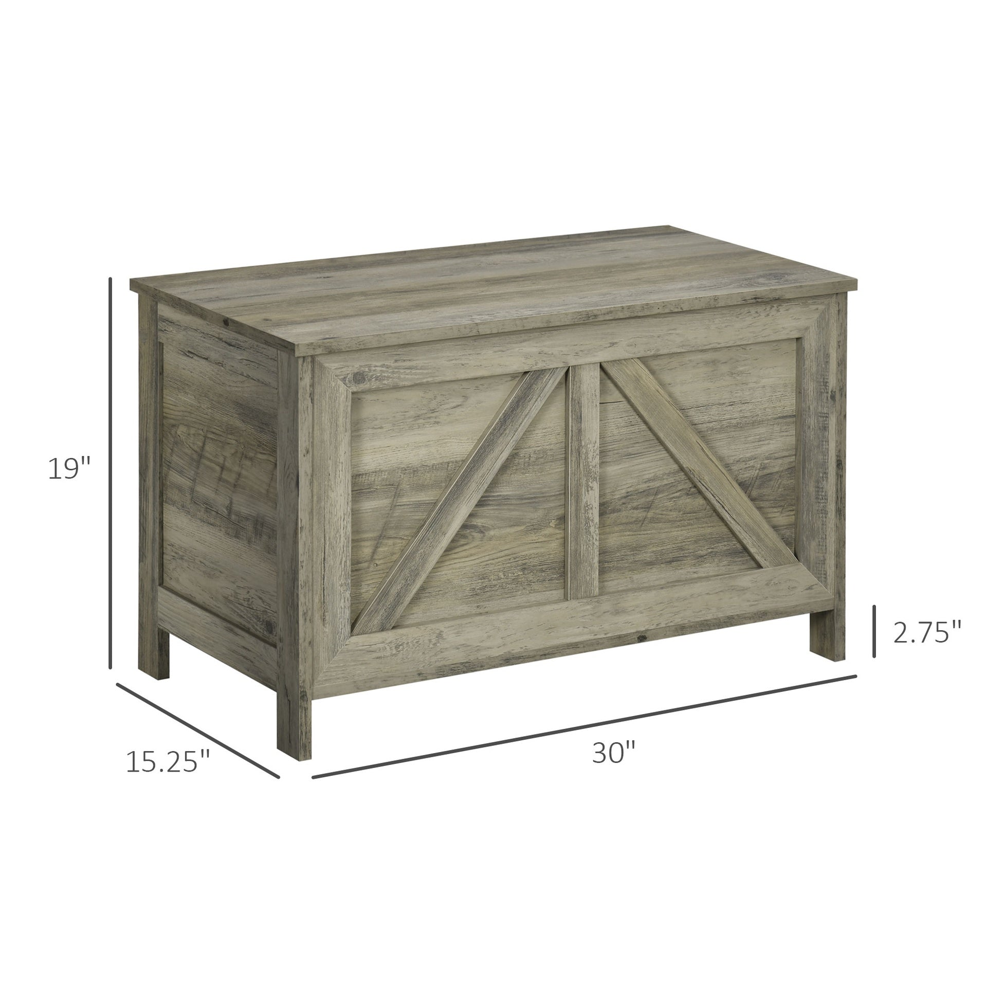 HOMCOM 30" Farmhouse Storage Bench, Lift Top Storage Chest with Safety Hinge to Open Up 100°, Wooden Trunk for Bedroom, Entryway, Living Room, Gray
