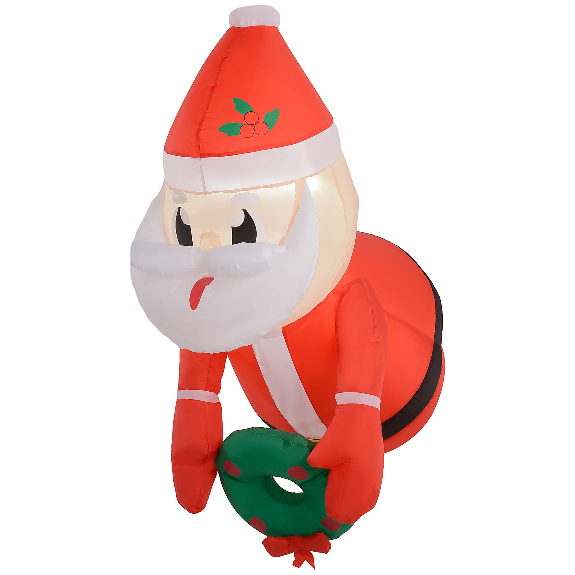 Outsunny 3.4' Inflatable Santa Claus Holding Wreath w/ LED Lights, Blow-Up Outdoor Hanging Display for Garden Party