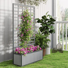 Outsunny Wooden Raised Garden Bed with Trellis, Removable Pots, for Backyard, Patio, Balcony, 29" x 11" x 52", Gray