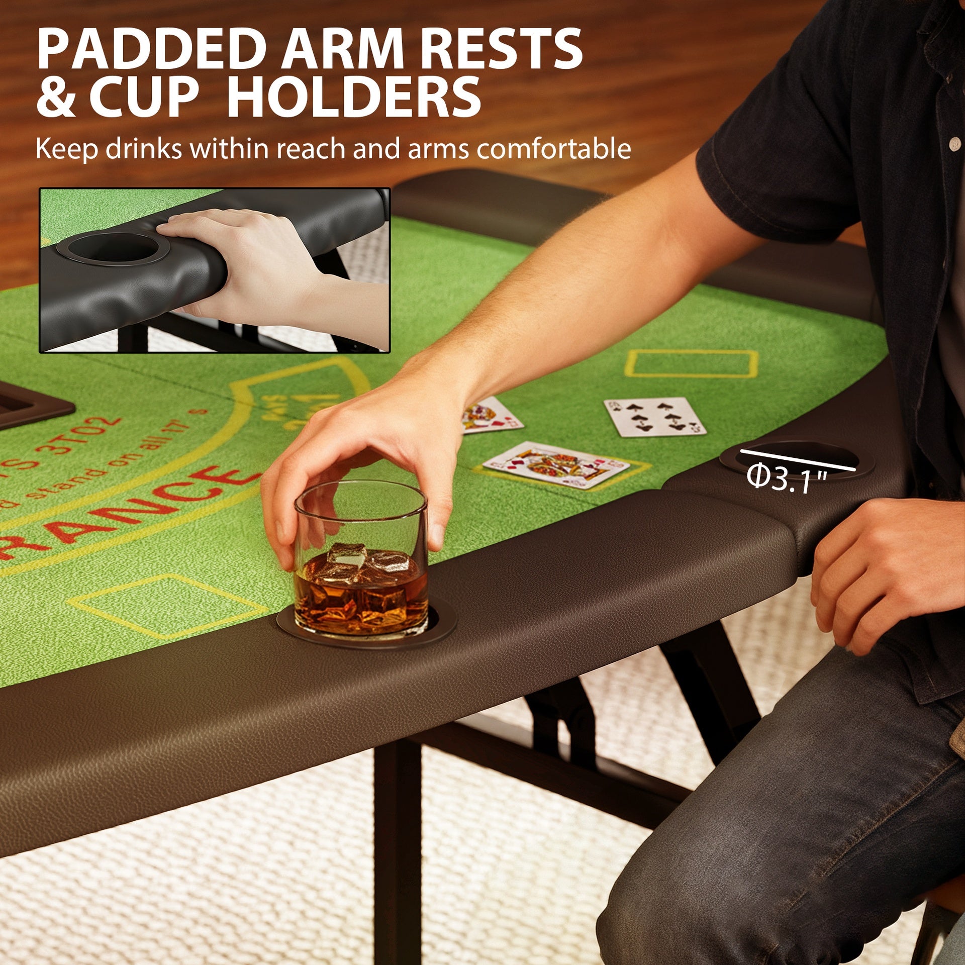 Soozier Poker Table Foldable, 72" Portable Casino Blackjack Table for 8 Players with Felt Surface, Cup Holders, Green