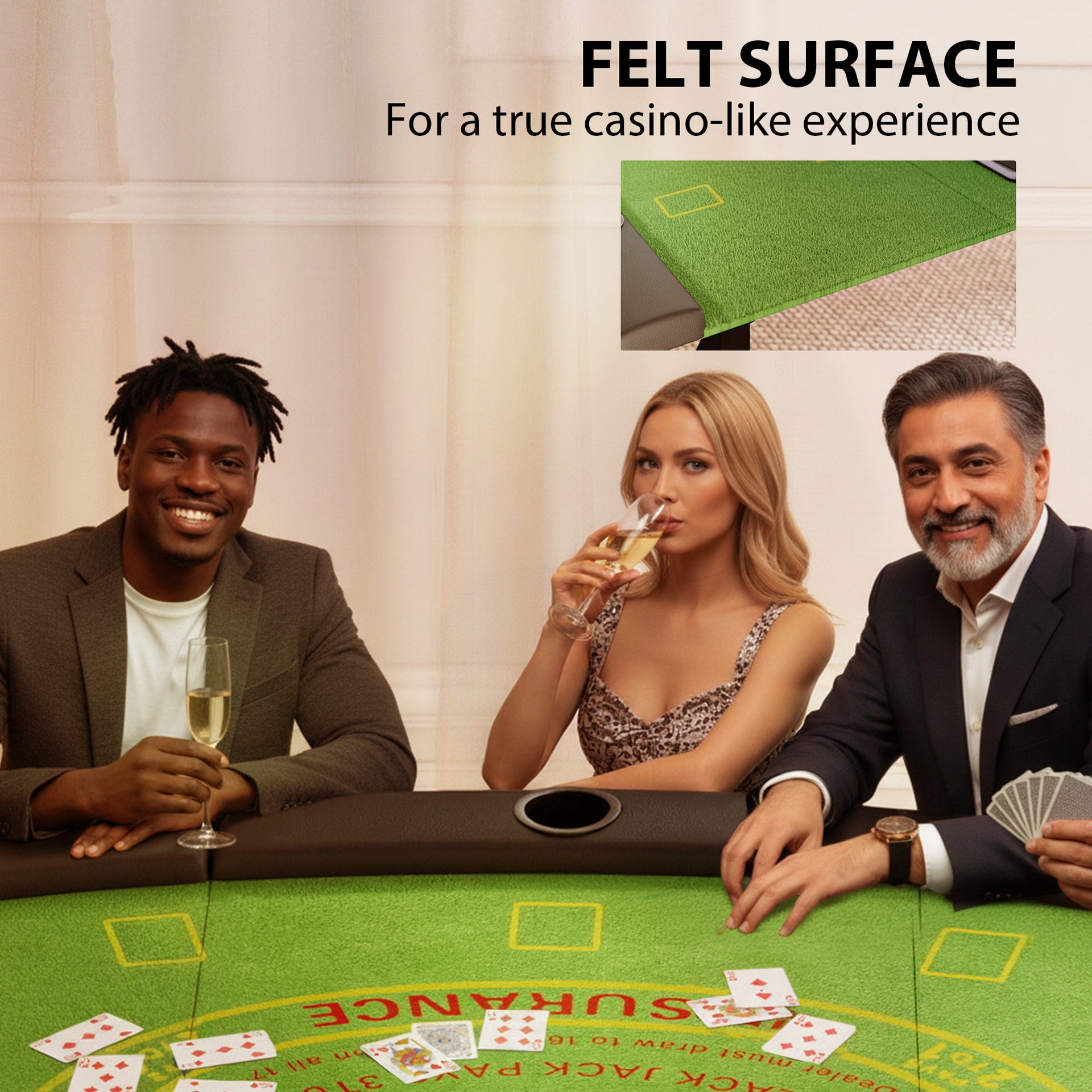 Soozier Poker Table Foldable, 72" Portable Casino Blackjack Table for 8 Players with Felt Surface, Cup Holders, Green