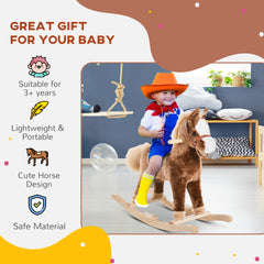 Qaba Kids Rocking Horse Plush Toddler Rocker Wooden Base Ride On Toy
