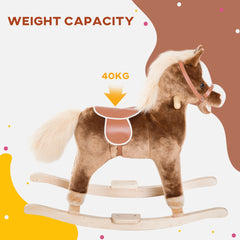 Qaba Kids Rocking Horse Plush Toddler Rocker Wooden Base Ride On Toy