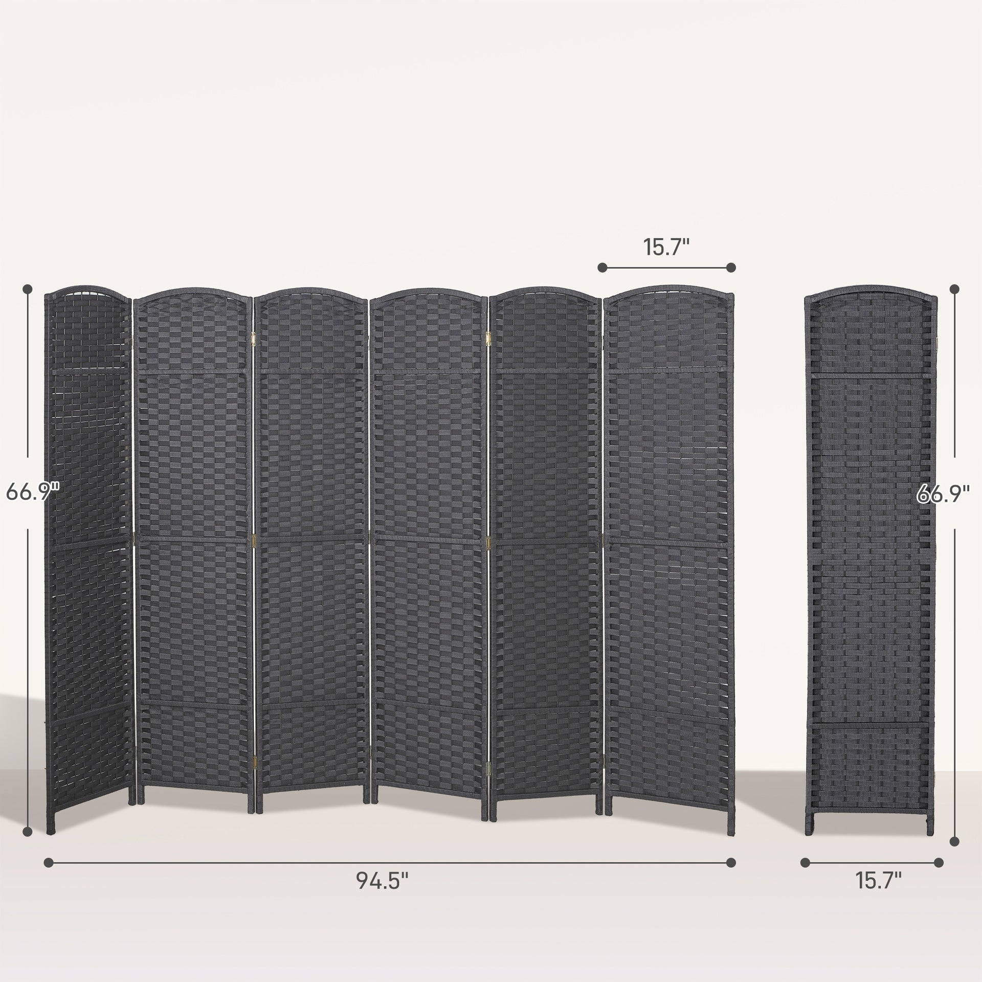 HOMCOM Folding Room Divider Screen 6 Panel 5.6' Tall Privacy Screen Freestanding Room Partition for Home Office, Charcoal Gray