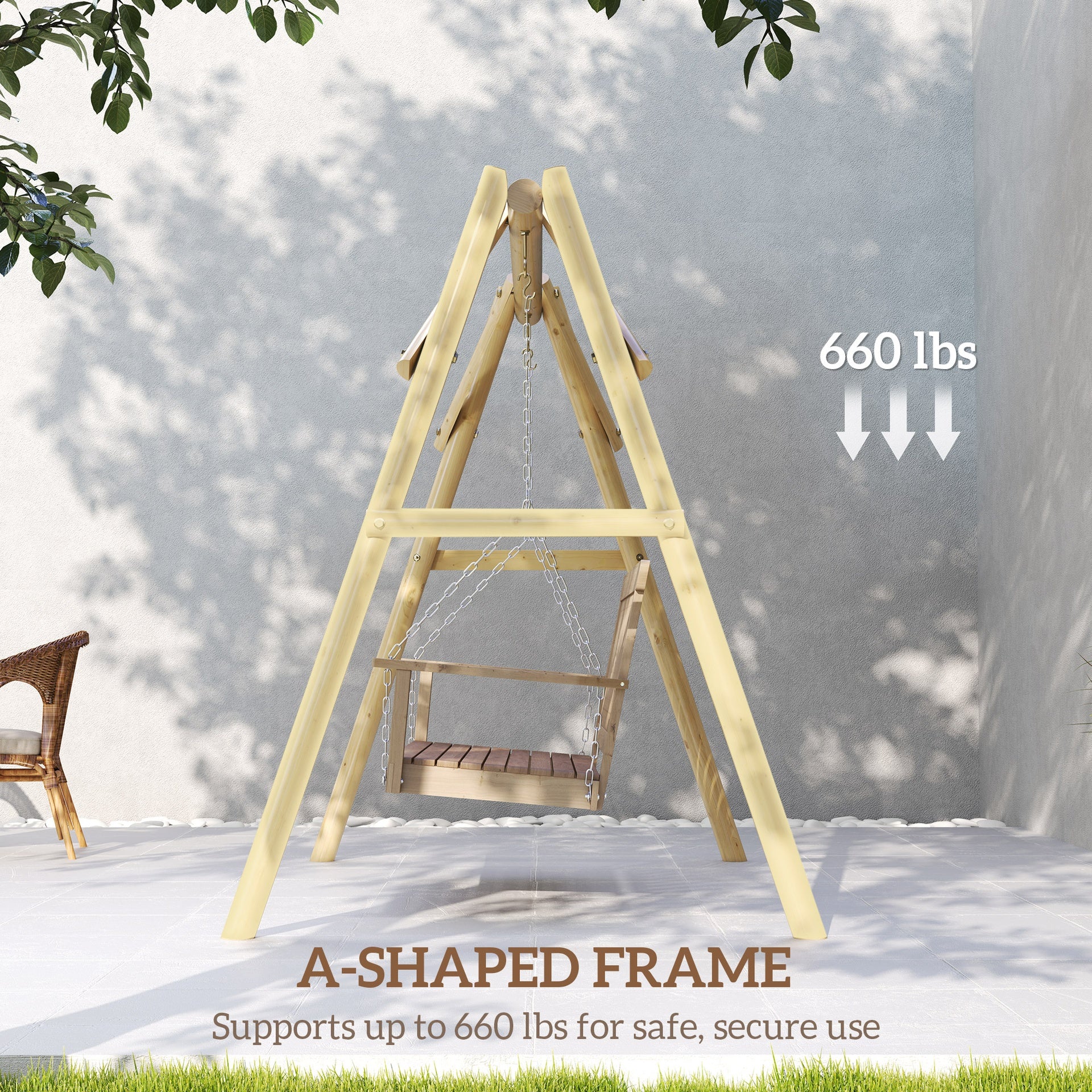 Outsunny 660 lbs Porch Swing Frame, A-Frame Hanging Chair Stand Only for DIY Painting, Swing Chair Stand for Backyard, Patio