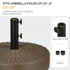 Outsunny Umbrella Stand for 1.5" or 2" Umbrella Poles, Round Fillable Umbrella Base for Outdoor, Lawn, Deck, Brown