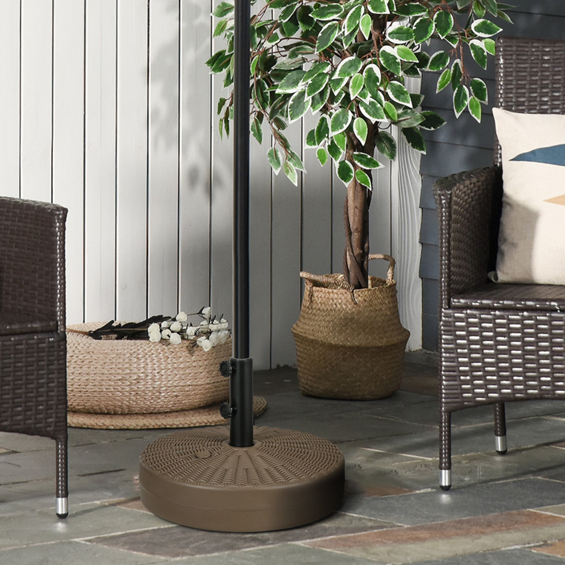 Outsunny Umbrella Stand for 1.5" or 2" Umbrella Poles, Round Fillable Umbrella Base for Outdoor, Lawn, Deck, Brown