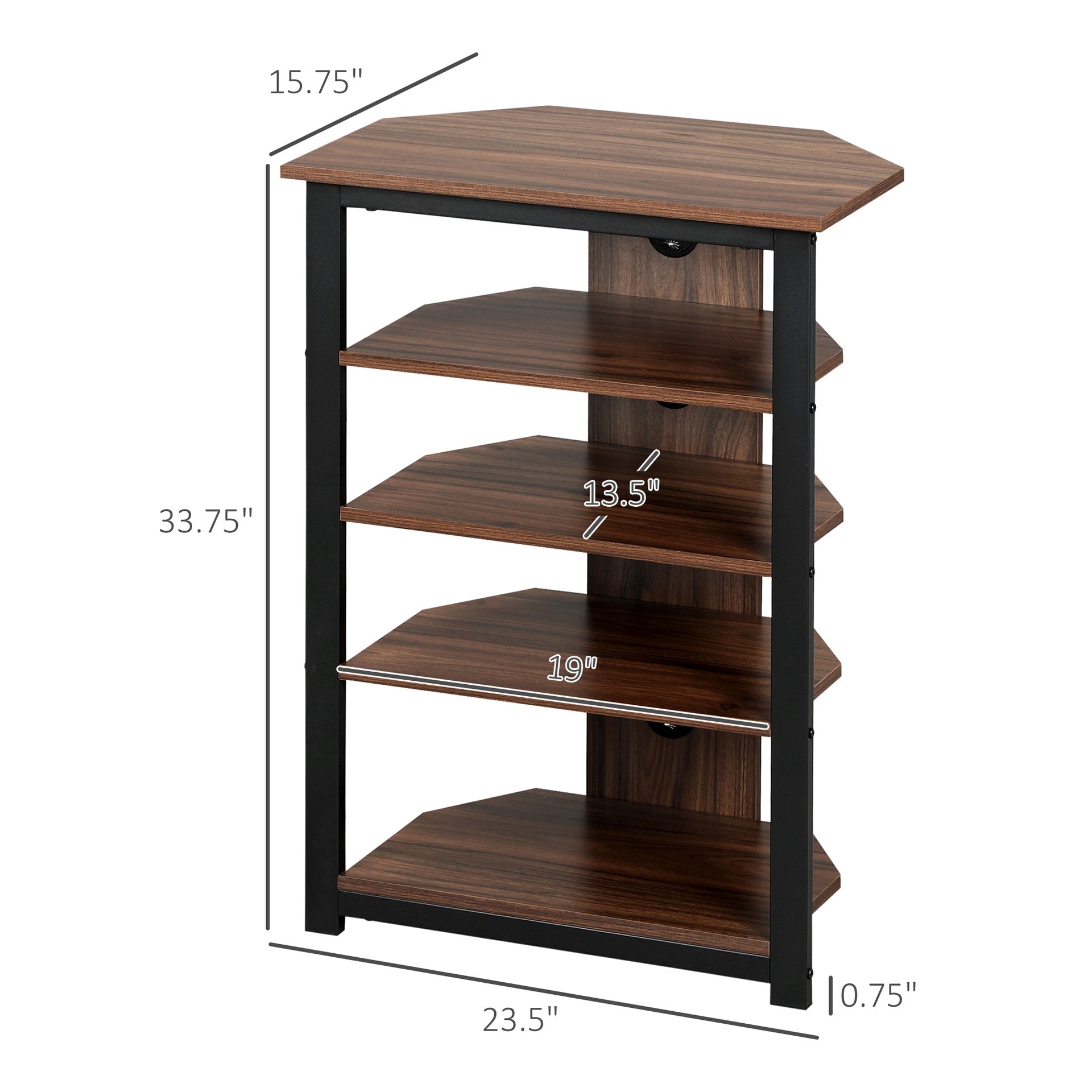 HOMCOM Media Stand with 4-Tier Audio Rack AV Media Corner Shelf with Cable Management for DVD Players Game Console TV Box Cable Box Xbox WiFi Router, Brown