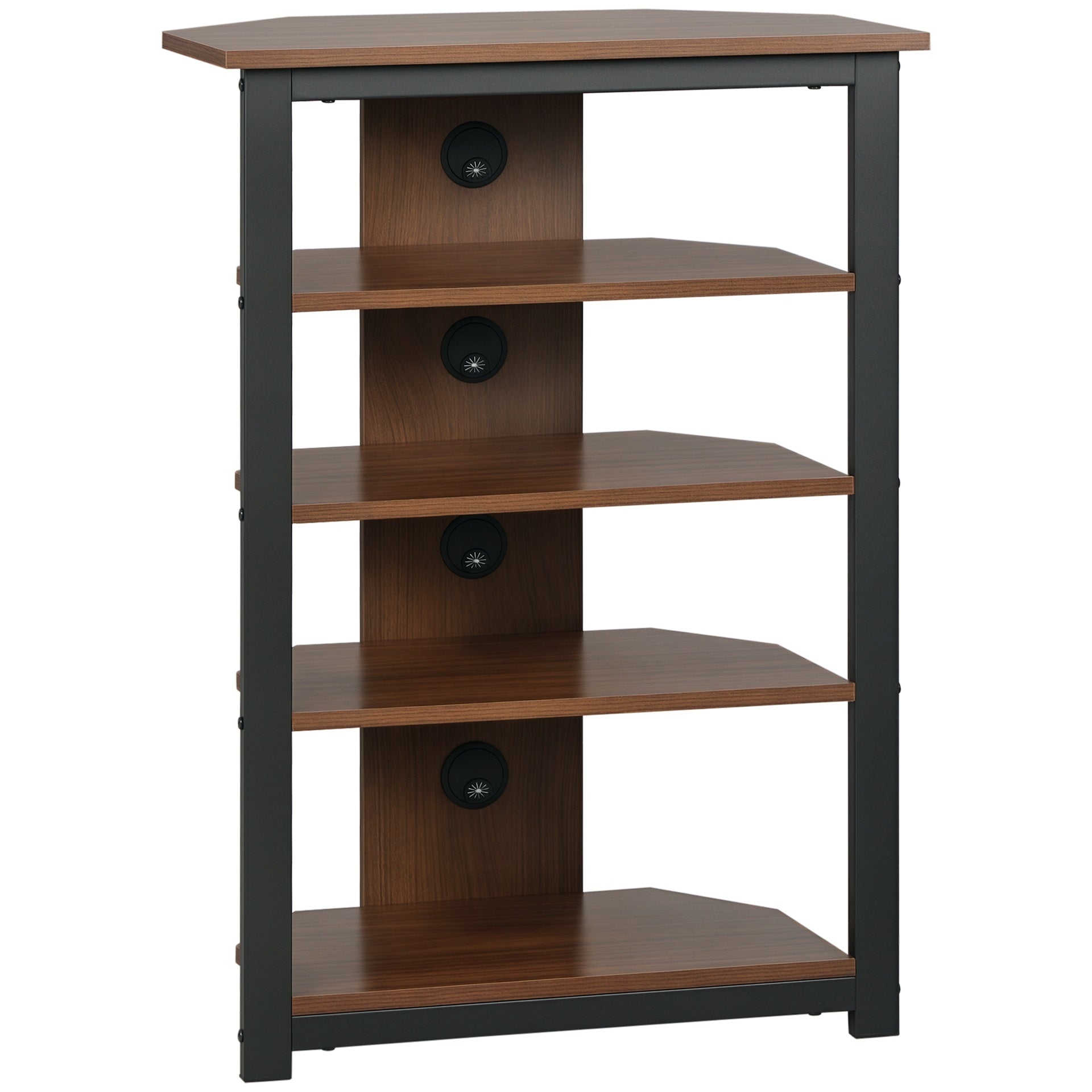 HOMCOM Media Stand with 4-Tier Audio Rack AV Media Corner Shelf with Cable Management for DVD Players Game Console TV Box Cable Box Xbox WiFi Router, Brown