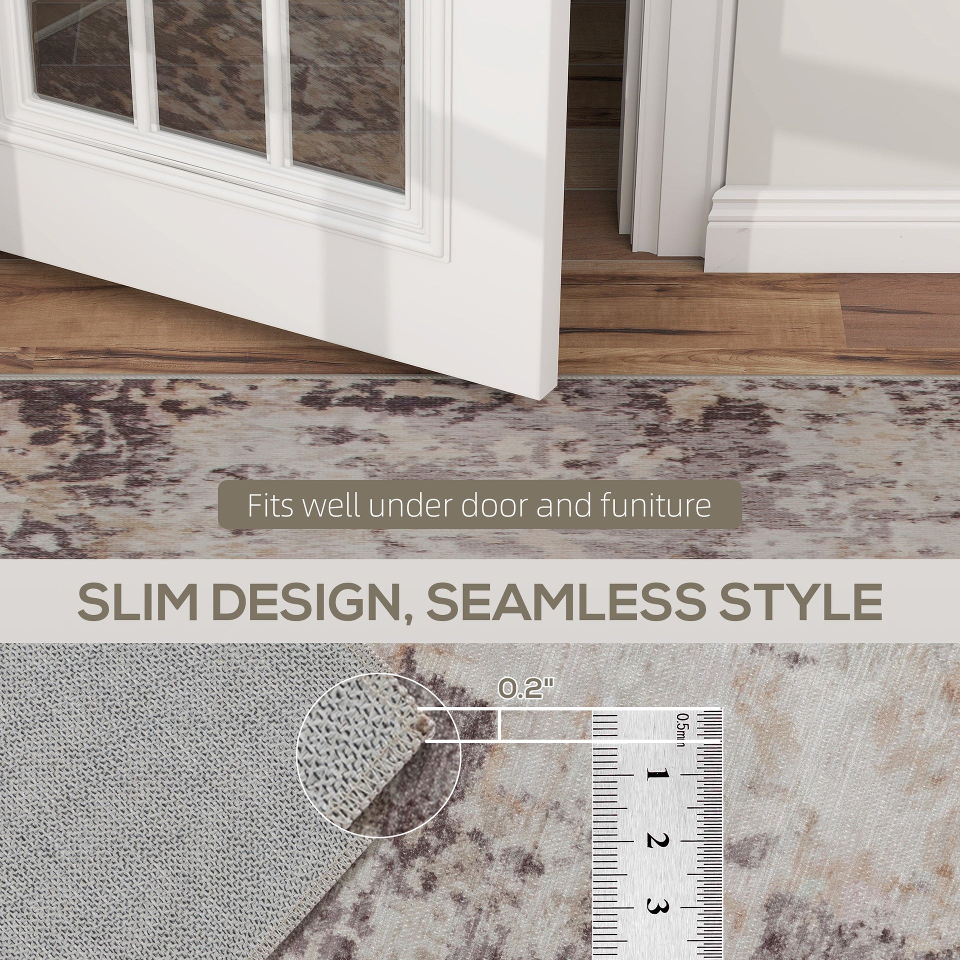 HOMCOM Machine Washable Area Rug 5x7, Non-Slip Modern Abstract Floor Carpet for Living Room, Bedroom, Dining Room, Mixed-Brown