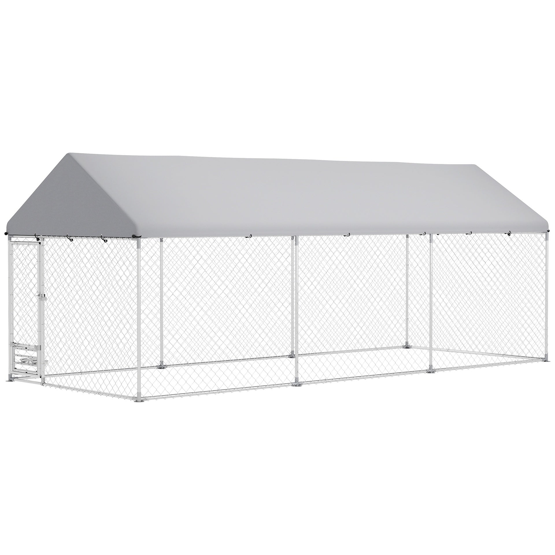 PawHut Outdoor Dog Kennel w/ Adjustable & Rotatable Bowl Rack, Waterproof UV-Resistant Cover, Secure Lock, 19.7' x 7.5' x 7.5'