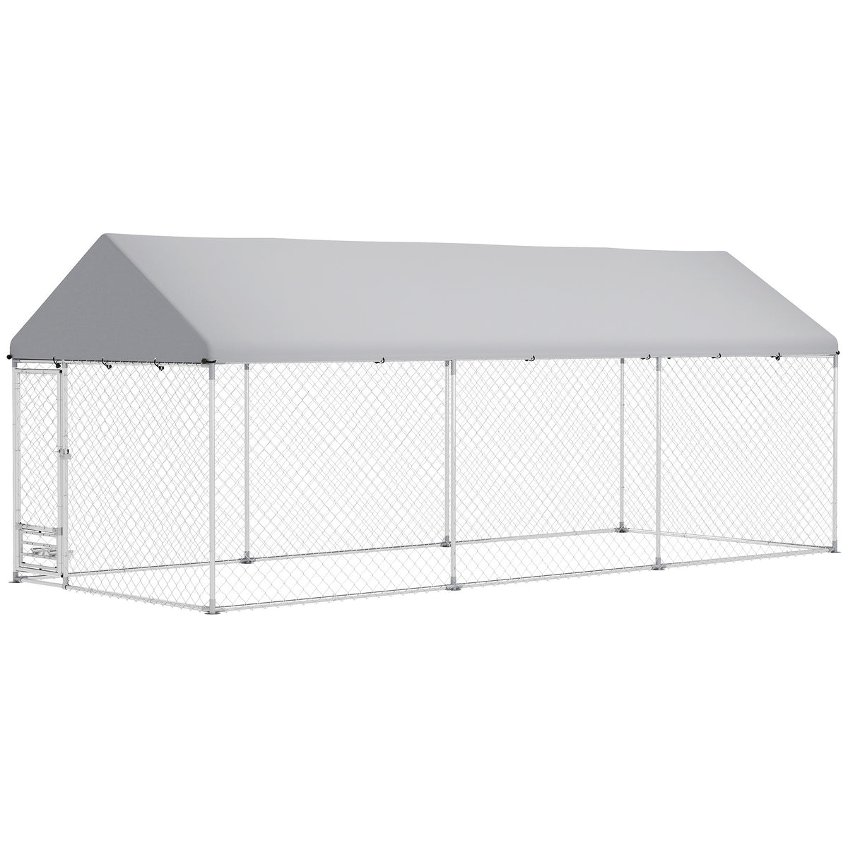 PawHut Outdoor Dog Kennel w/ Adjustable & Rotatable Bowl Rack, Waterproof UV-Resistant Cover, Secure Lock, 19.7' x 7.5' x 7.5'