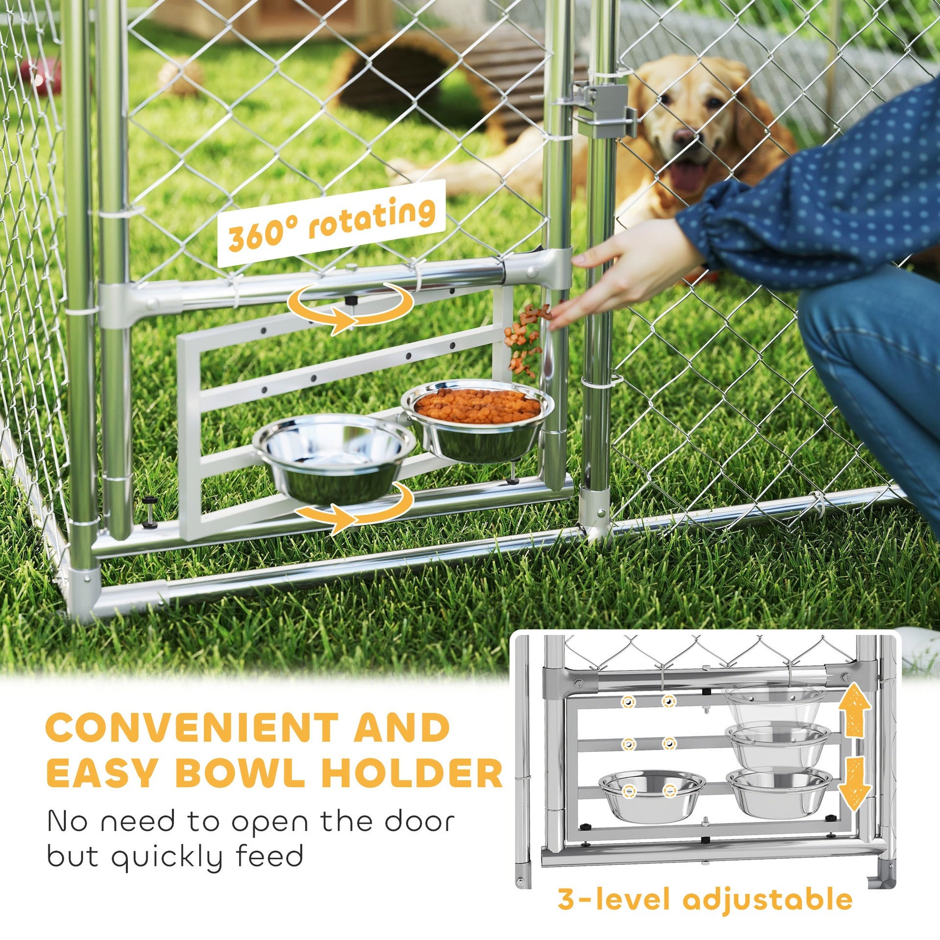 PawHut Outdoor Dog Kennel w/ Adjustable & Rotatable Bowl Rack, Waterproof UV-Resistant Cover, Secure Lock, 19.7' x 7.5' x 7.5'