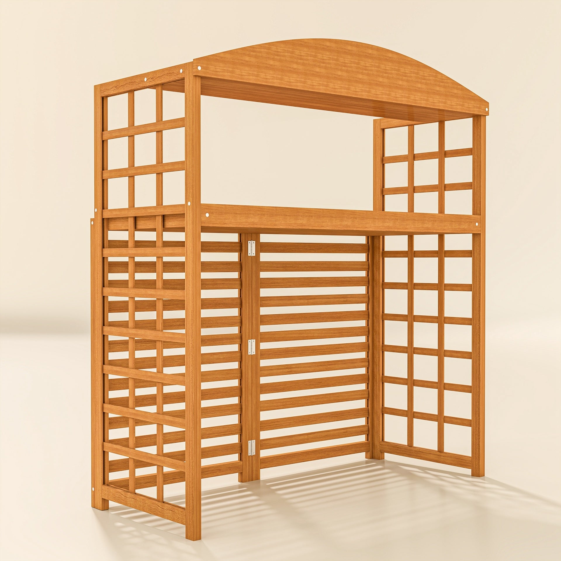 Outsunny Outdoor Air Conditioner Fence Privacy Screen, Wood AC Fence Potting Table with Shelves for Patio, Light Brown