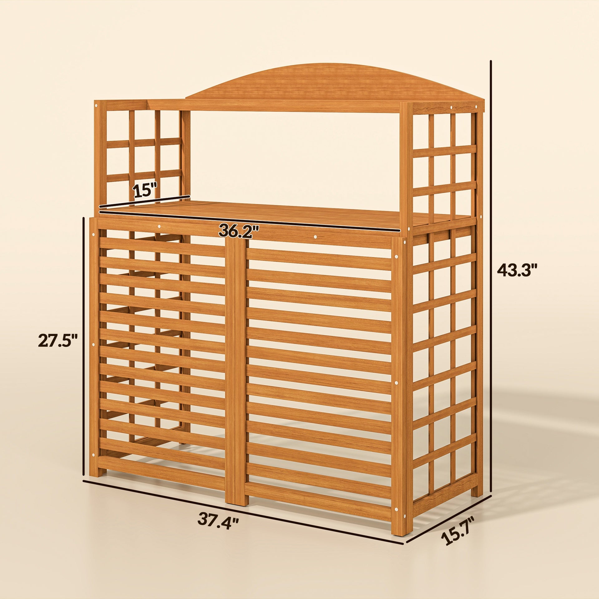 Outsunny Outdoor Air Conditioner Fence Privacy Screen, Wood AC Fence Potting Table with Shelves for Patio, Light Brown
