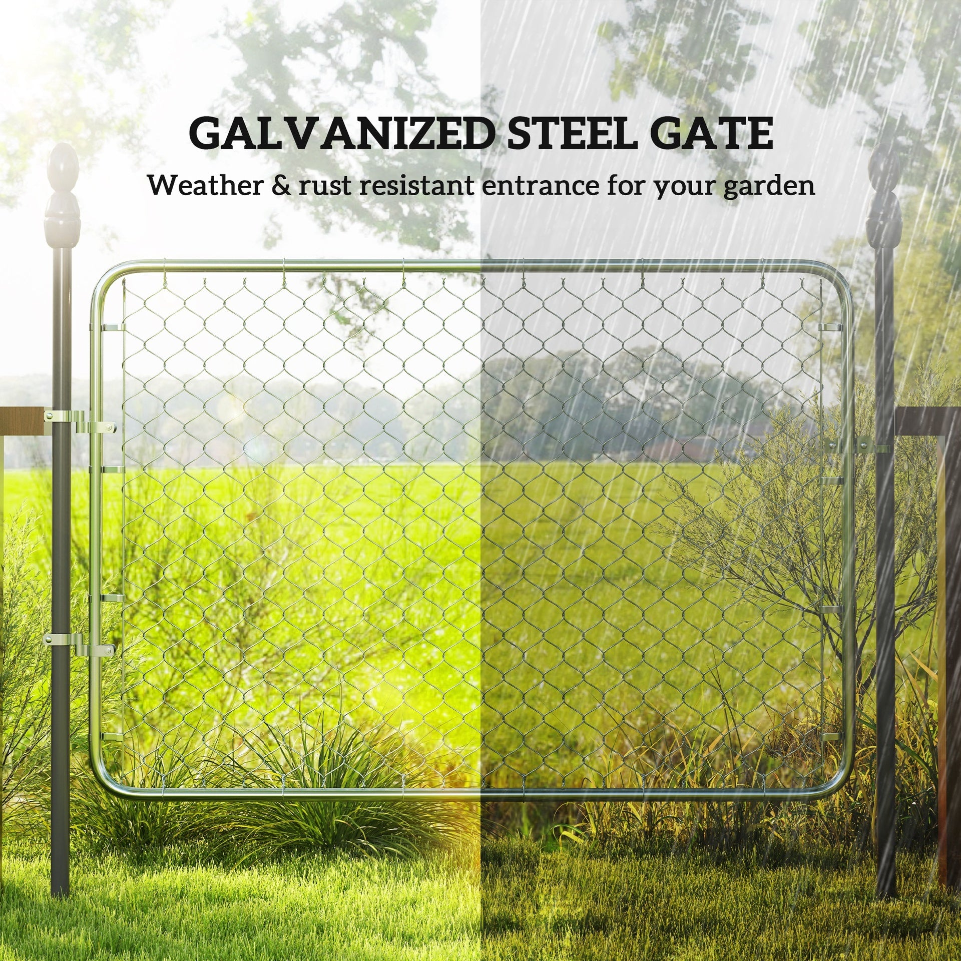Outsunny Garden Gate Chain Link Fence Gate, Galvanized Steel Garden Door for Yard Entrance Way, 47.2 x 70.9 in., Silver