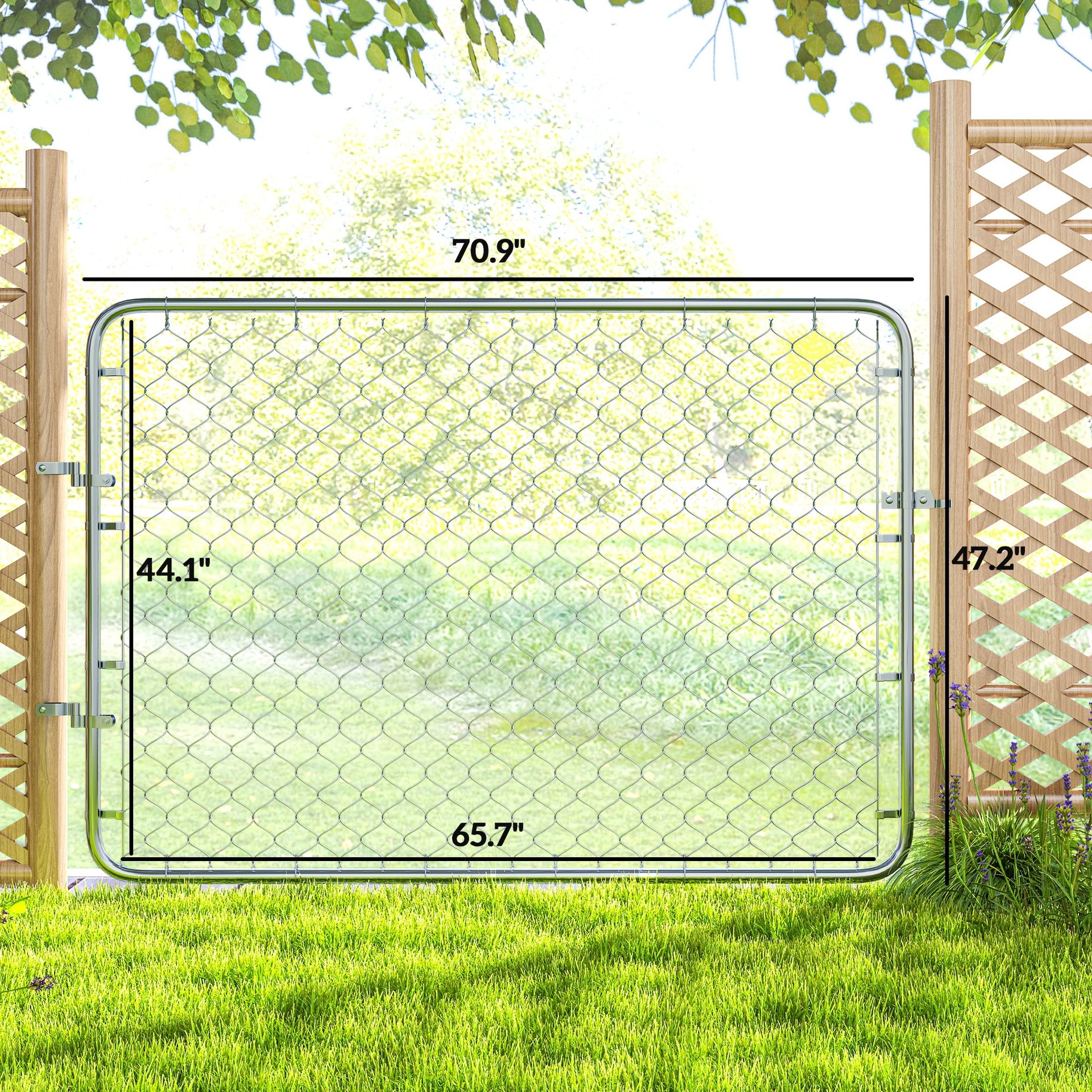 Outsunny Garden Gate Chain Link Fence Gate, Galvanized Steel Garden Door for Yard Entrance Way, 47.2 x 70.9 in., Silver