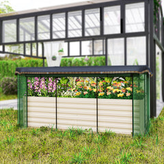 Outsunny Galvanized Steel Planter Box with Crop Cage and Shade Cloth, Raised Garden Bed for Flowers, Veggies and Herbs, Beige