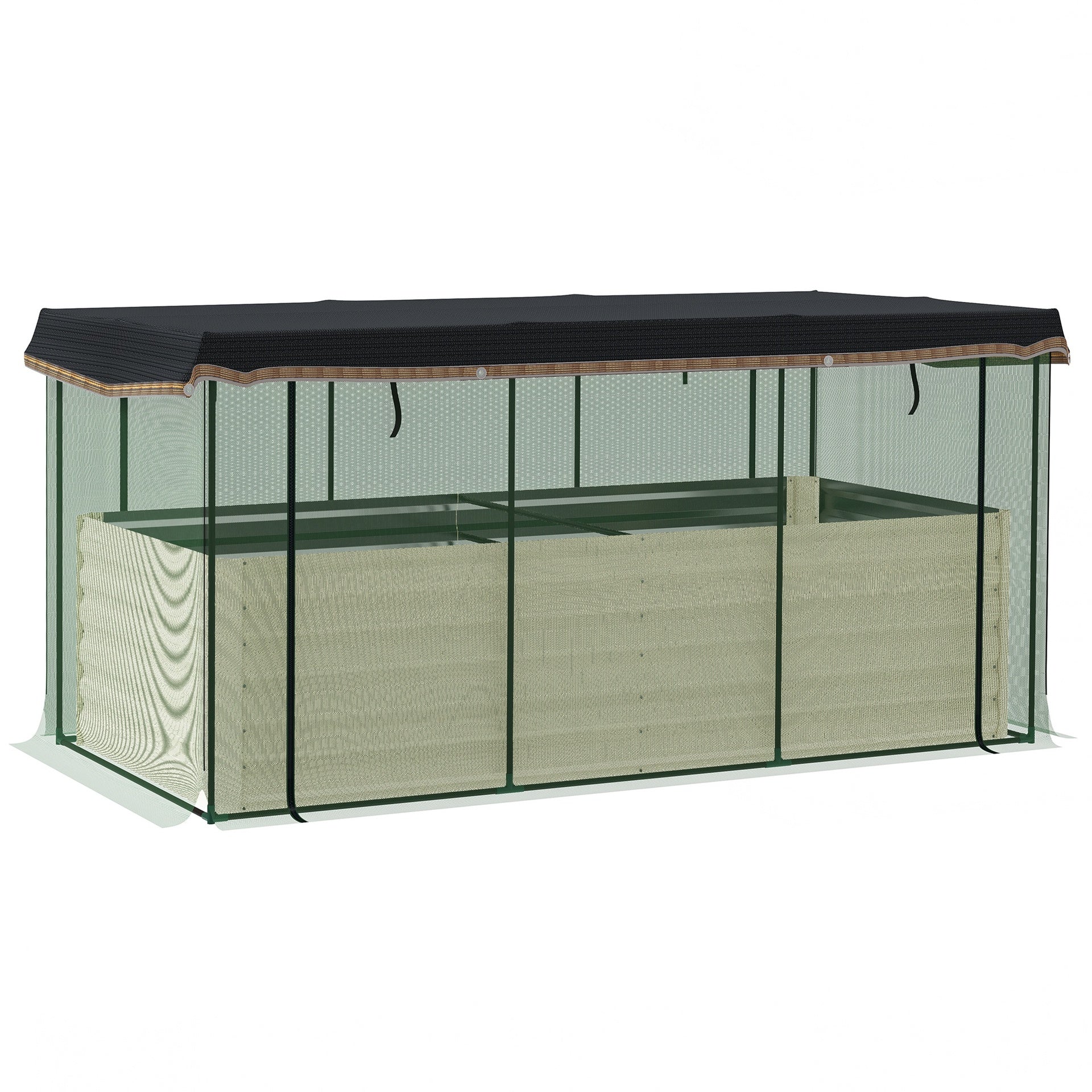 Outsunny Galvanized Steel Planter Box with Crop Cage and Shade Cloth, Raised Garden Bed for Flowers, Veggies and Herbs, Beige