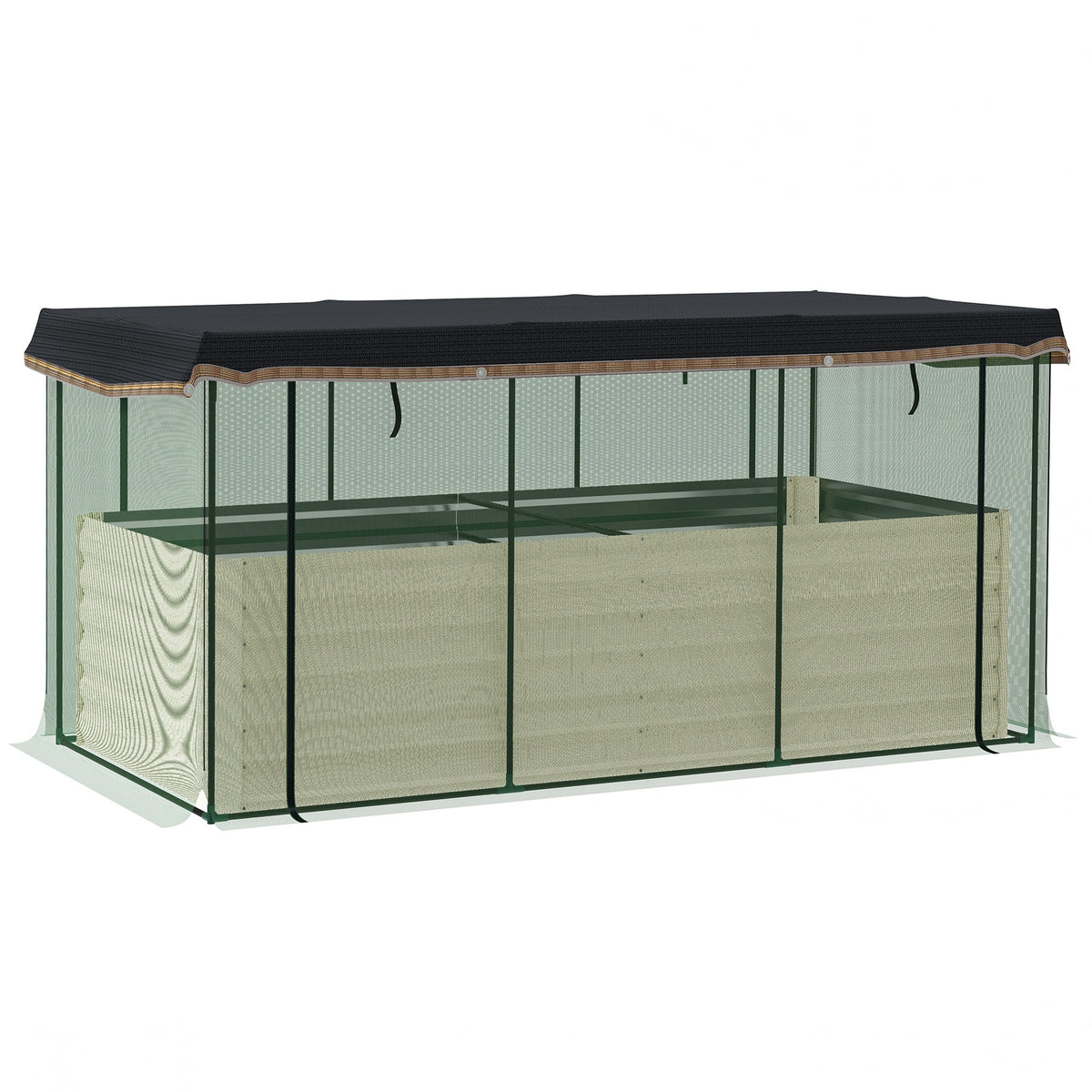 Outsunny Galvanized Steel Planter Box with Crop Cage and Shade Cloth, Raised Garden Bed for Flowers, Veggies and Herbs, Beige
