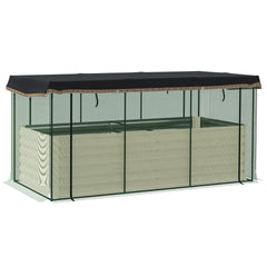 Outsunny Galvanized Steel Planter Box with Crop Cage and Shade Cloth, Raised Garden Bed for Flowers, Veggies and Herbs, Beige