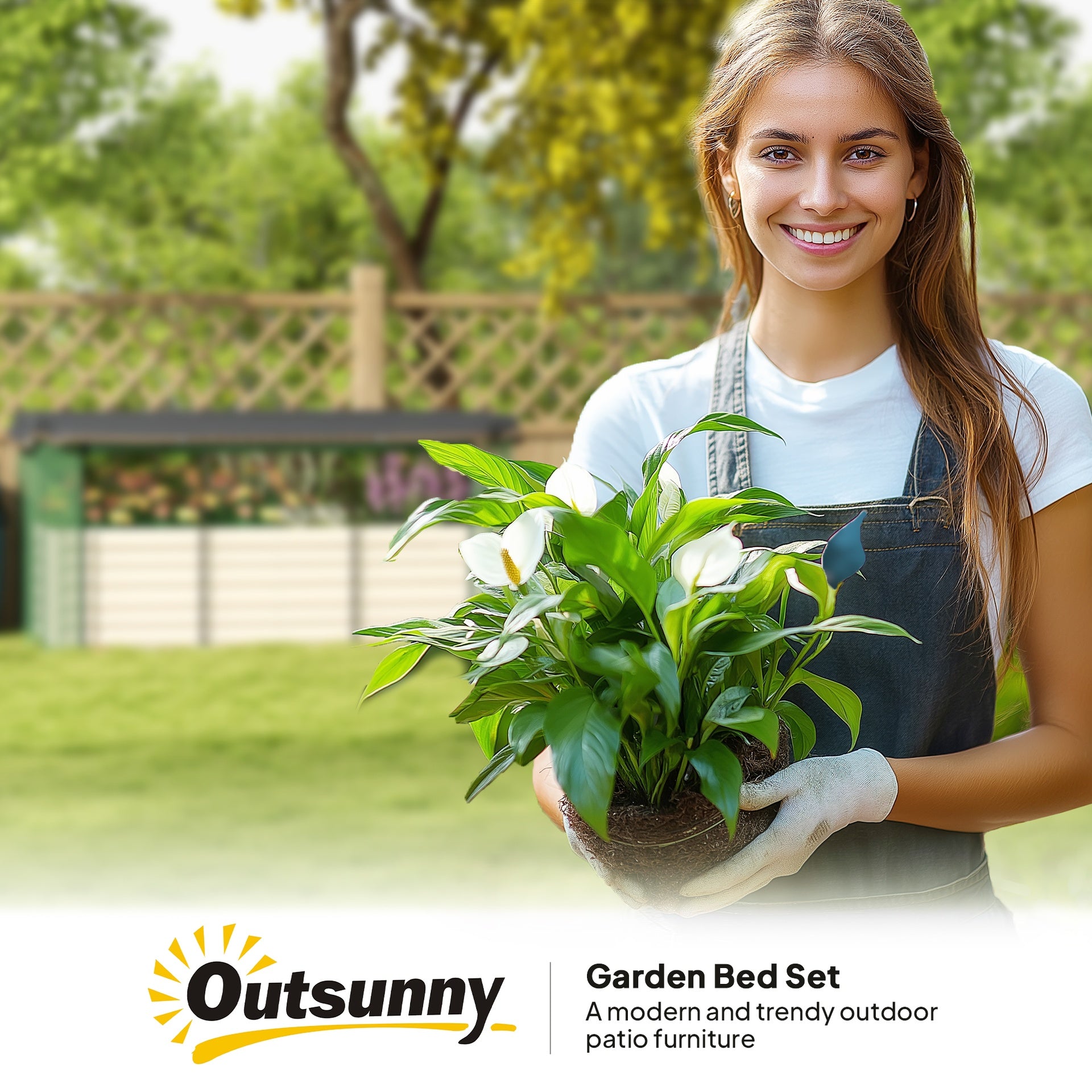 Outsunny Galvanized Steel Planter Box with Crop Cage and Shade Cloth, Raised Garden Bed for Flowers, Veggies and Herbs, Beige