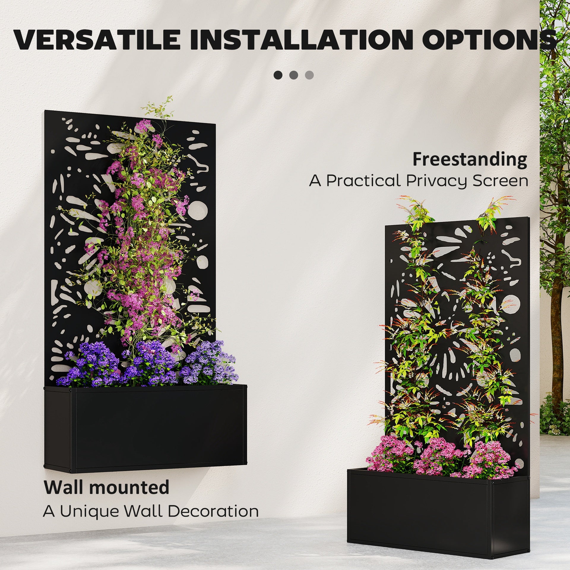 Outsunny Metal Garden Bed with Trellis for Climbing Plants, Freestanding or Wall Mounted Flower Bed for Garden, Patio, Balcony