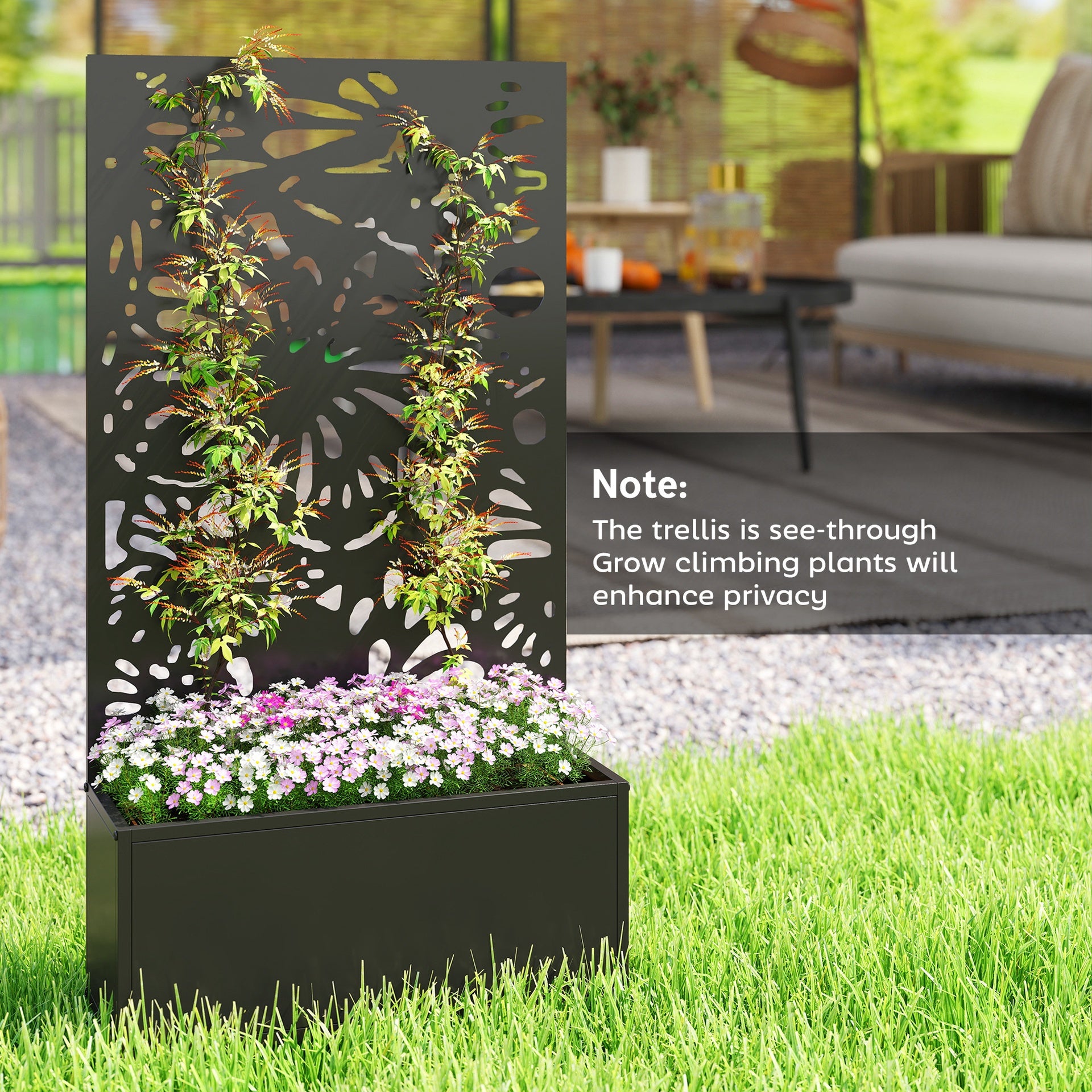 Outsunny Metal Garden Bed with Trellis for Climbing Plants, Freestanding or Wall Mounted Flower Bed for Garden, Patio, Balcony