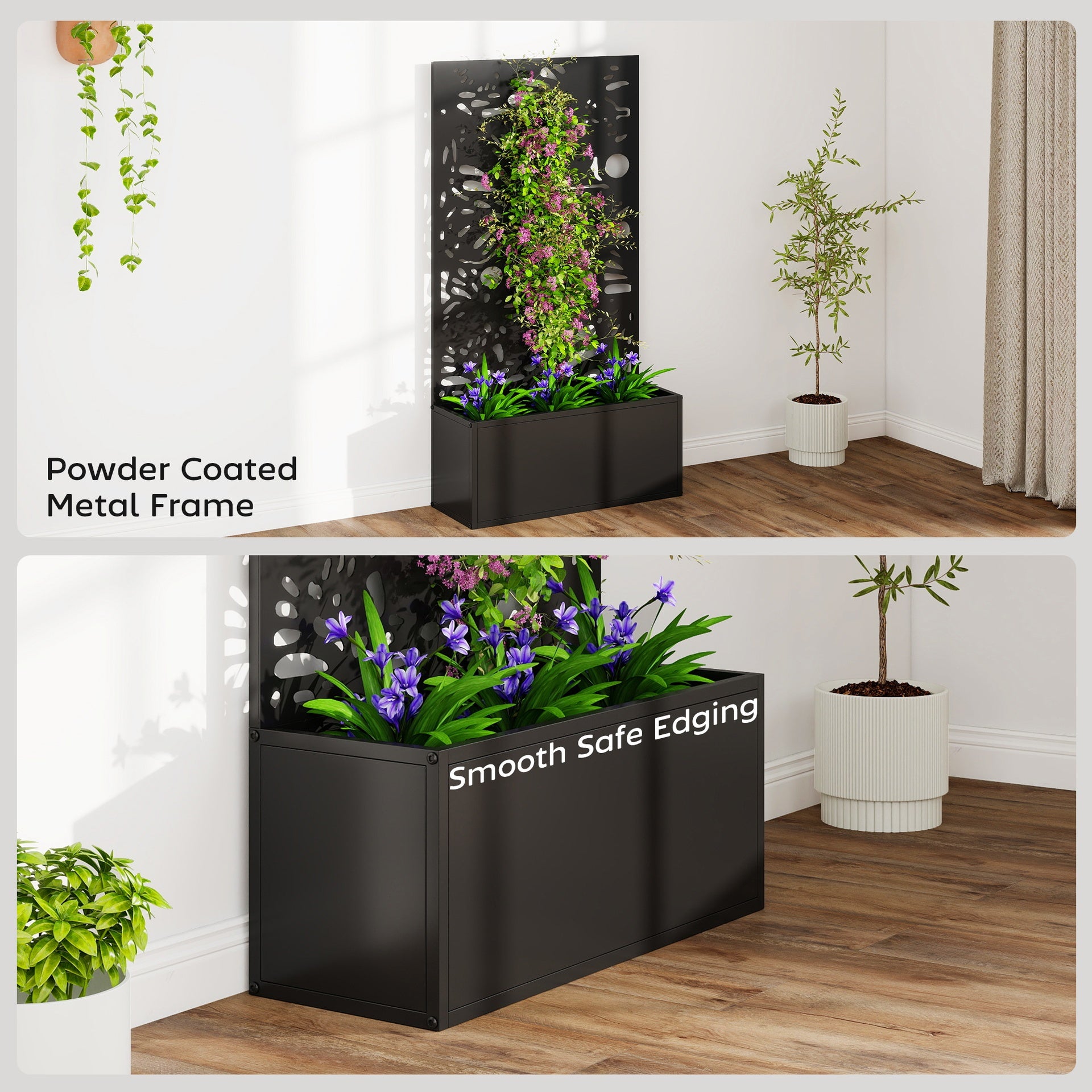 Outsunny Metal Garden Bed with Trellis for Climbing Plants, Freestanding or Wall Mounted Flower Bed for Garden, Patio, Balcony