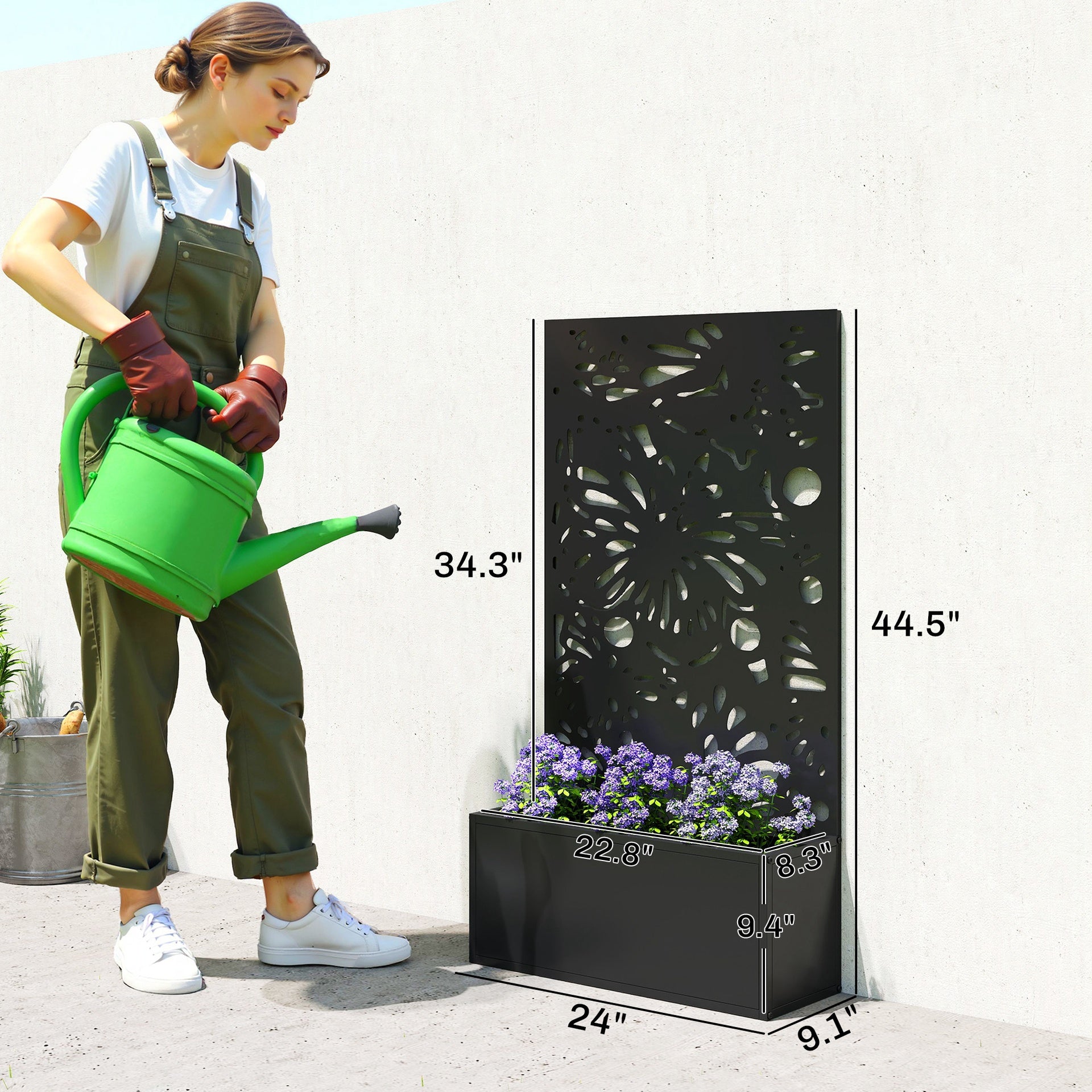 Outsunny Metal Garden Bed with Trellis for Climbing Plants, Freestanding or Wall Mounted Flower Bed for Garden, Patio, Balcony