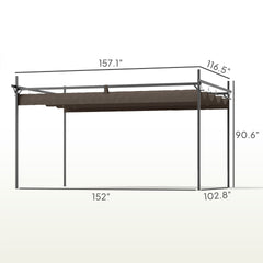 Outsunny 10' x 13' Metal Retractable Pergola Canopy, Outdoor Pergola for Garden, Patio, Backyard, Deck, Brown