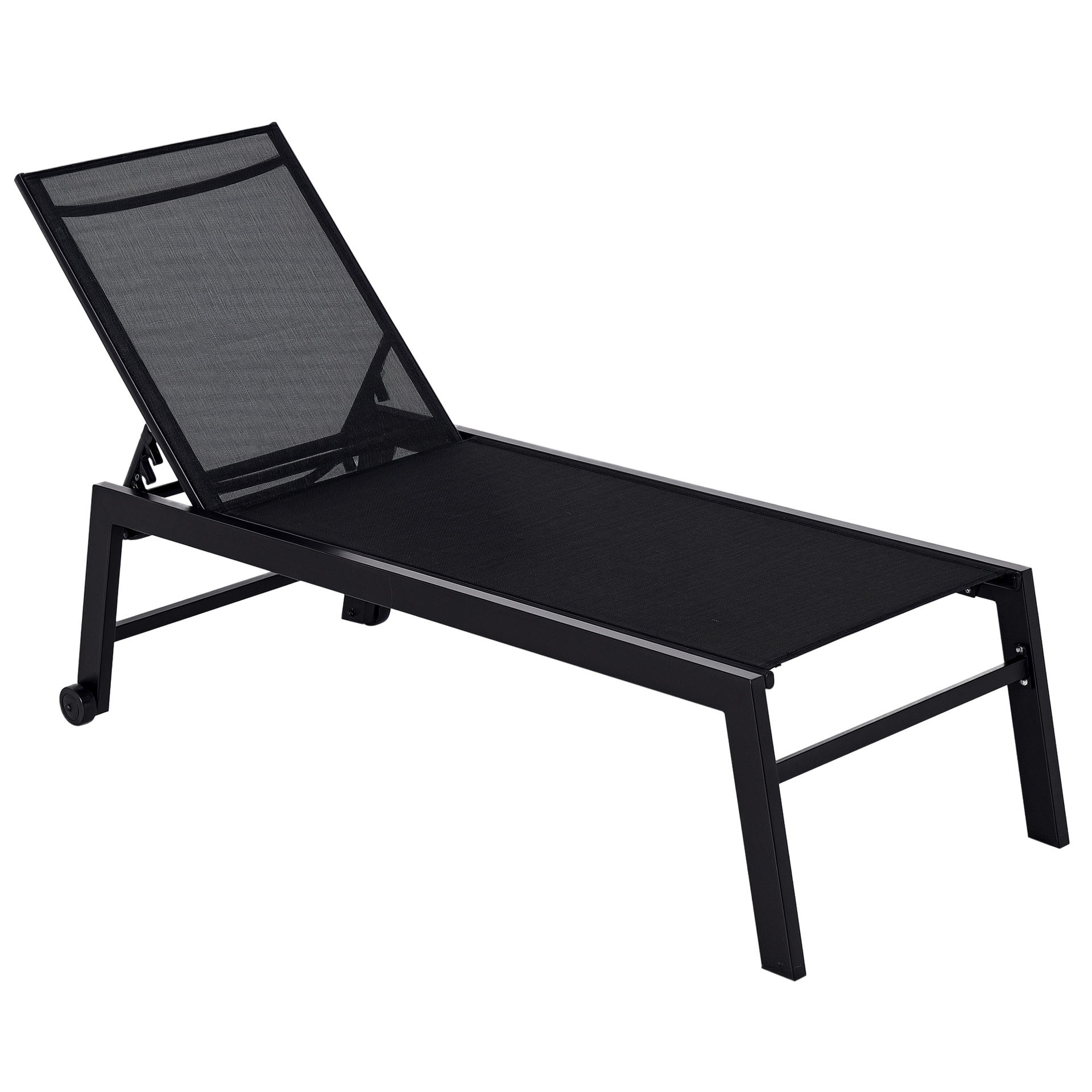Outsunny Outdoor Chaise Lounge with Wheels, Five Position Recliner for Sunbathing, Suntanning, Steel Frame, Breathable Fabric for Beach, Yard, Patio, Black