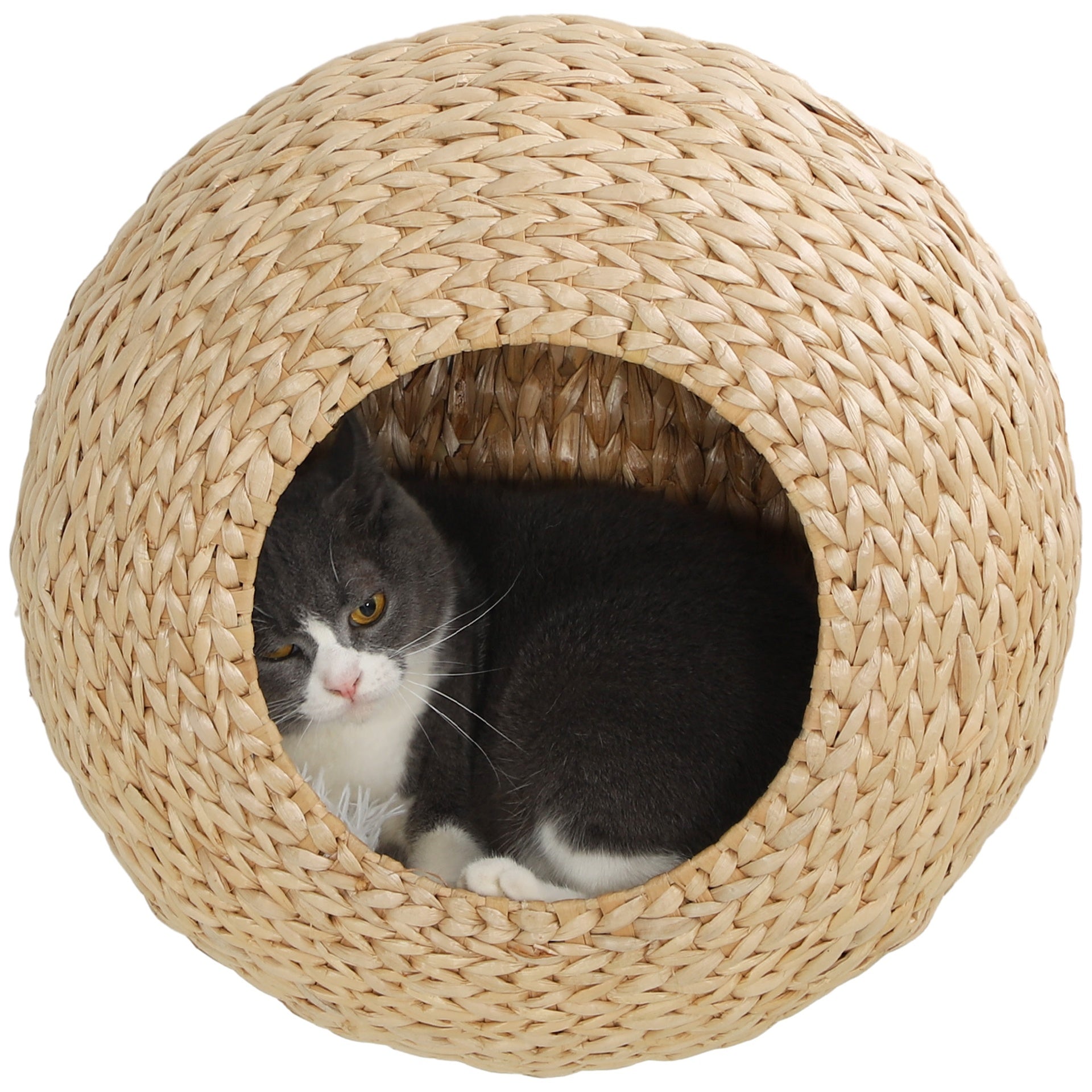 PawHut Wall Mounted Cat Condo with Washable Cushion, Natural Wood