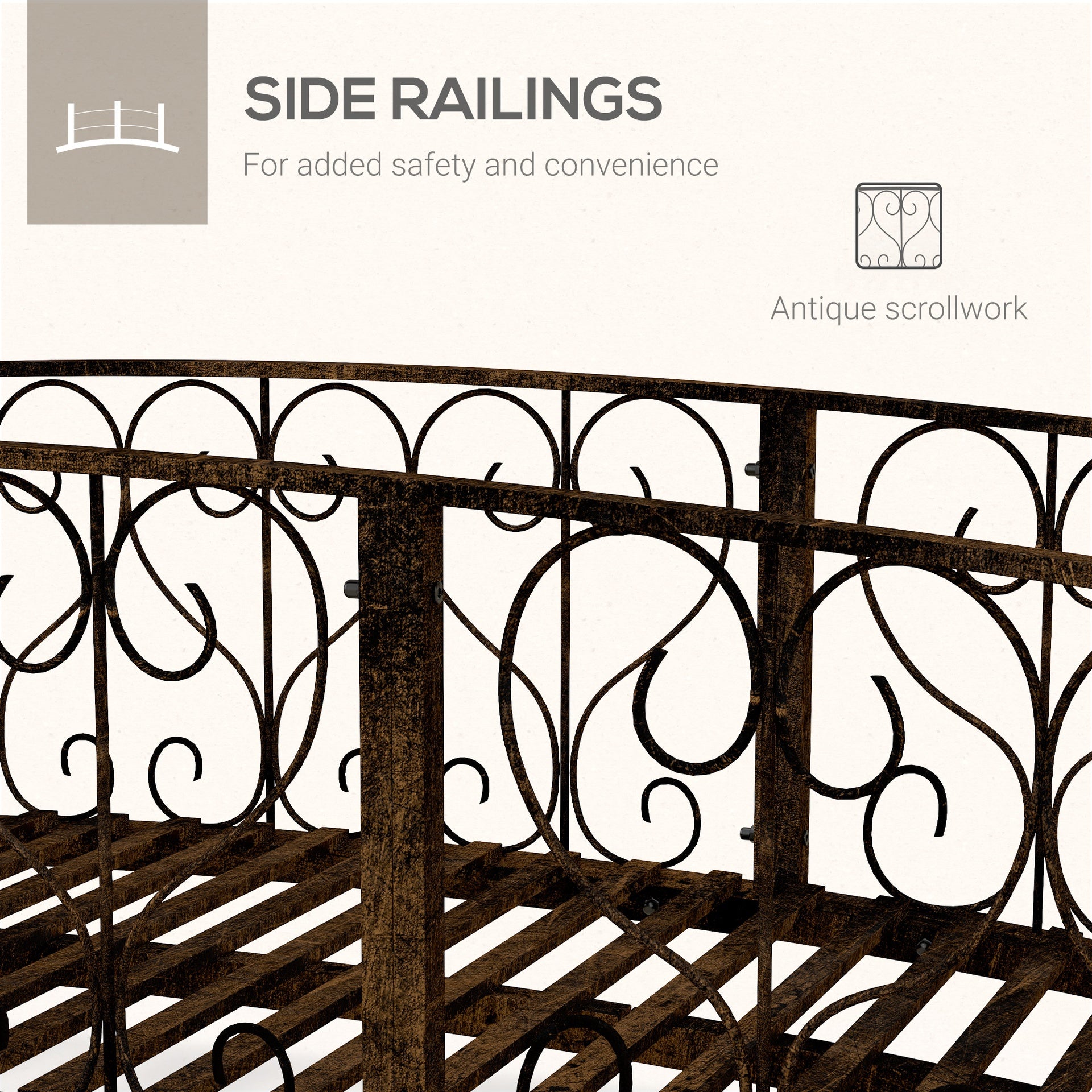 Outsunny 7' Metal Arch Garden Bridge Arc Footbridge with Side Railings Decorative Scrollwork, Bronze