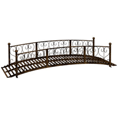 Outsunny 7' Metal Arch Garden Bridge Arc Footbridge with Side Railings Decorative Scrollwork, Bronze