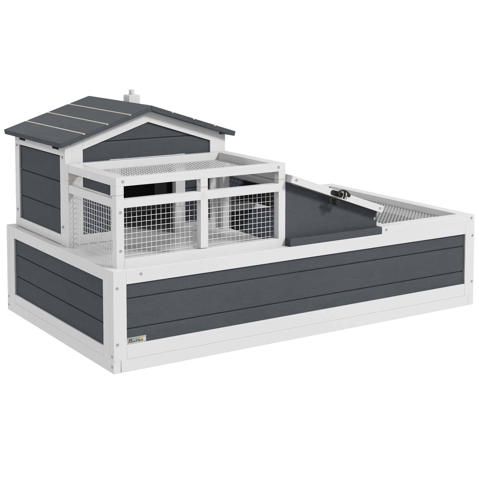 PawHut 3-Room Tortoise Habitat House w/ Balcony & 2 Stories, 44" x 25.5" x 23", Gray