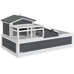 PawHut 3-Room Tortoise Habitat House w/ Balcony & 2 Stories, 44" x 25.5" x 23", Gray