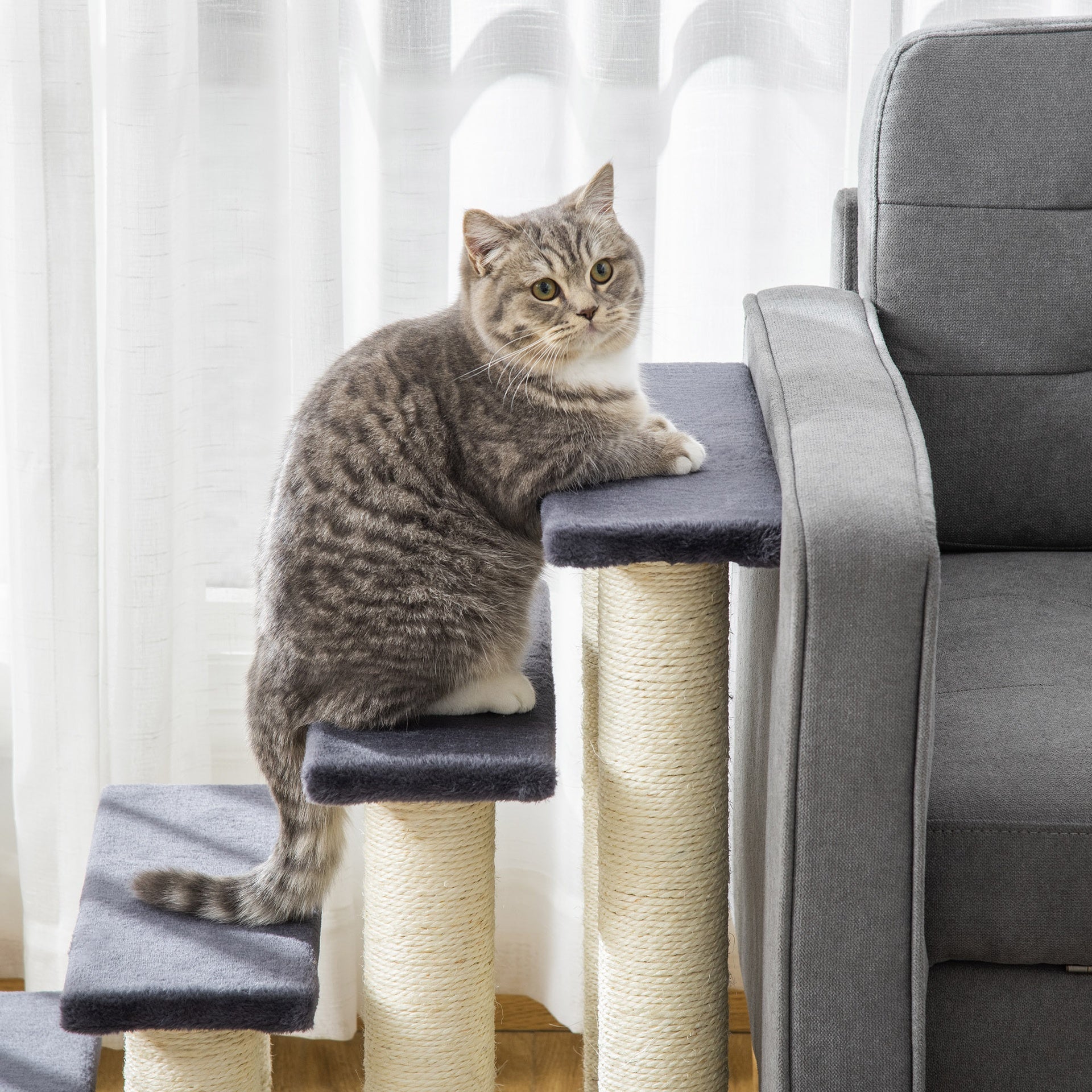 PawHut Cat Tree with 4 Steps for High Beds w/ Sisal Scratching Post