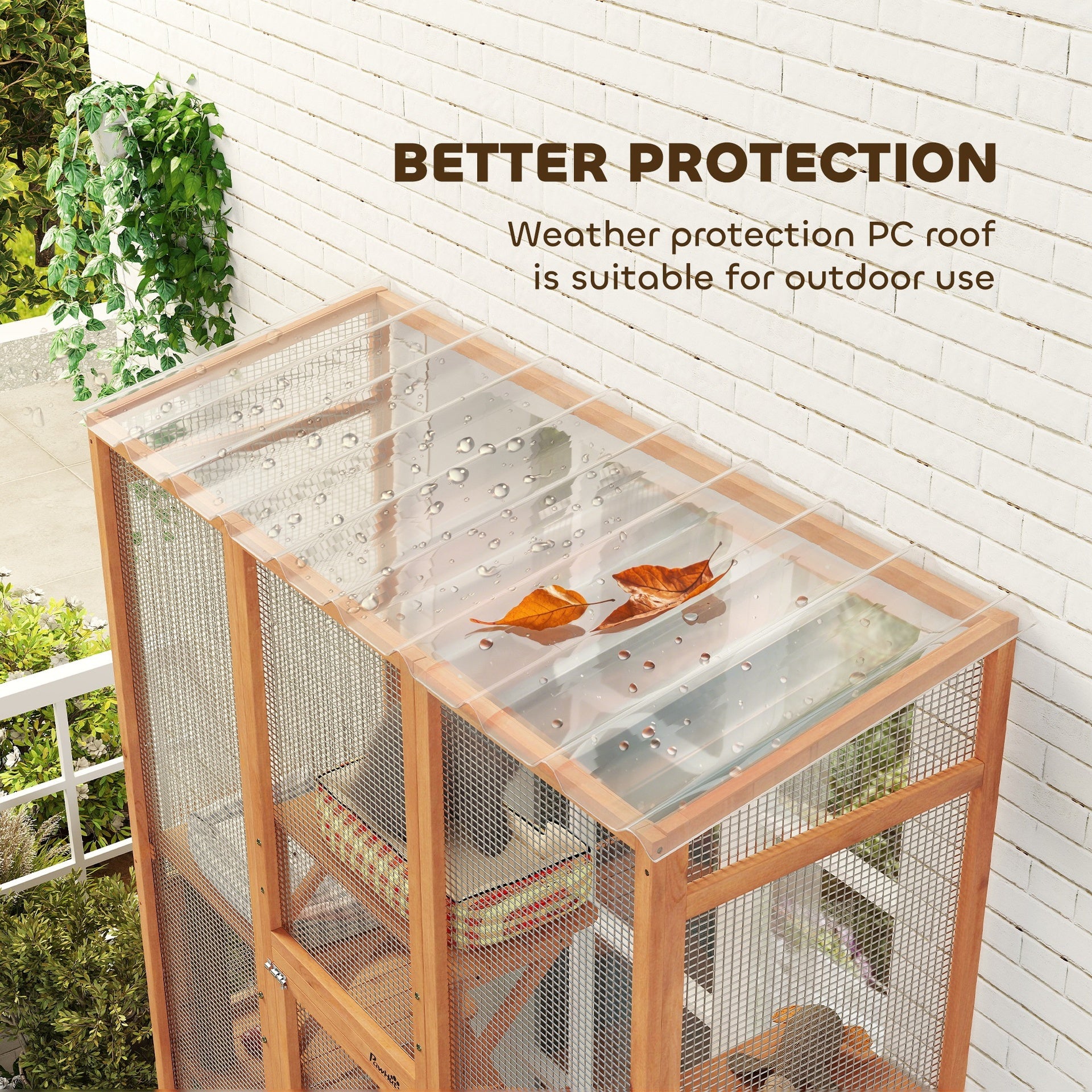 PawHut Outdoor Catio Cat Enclosure, Large Wooden Cat House with 6 Jumping Platforms, Scratching Post, 2 Ramps, for 2-3 Kittens