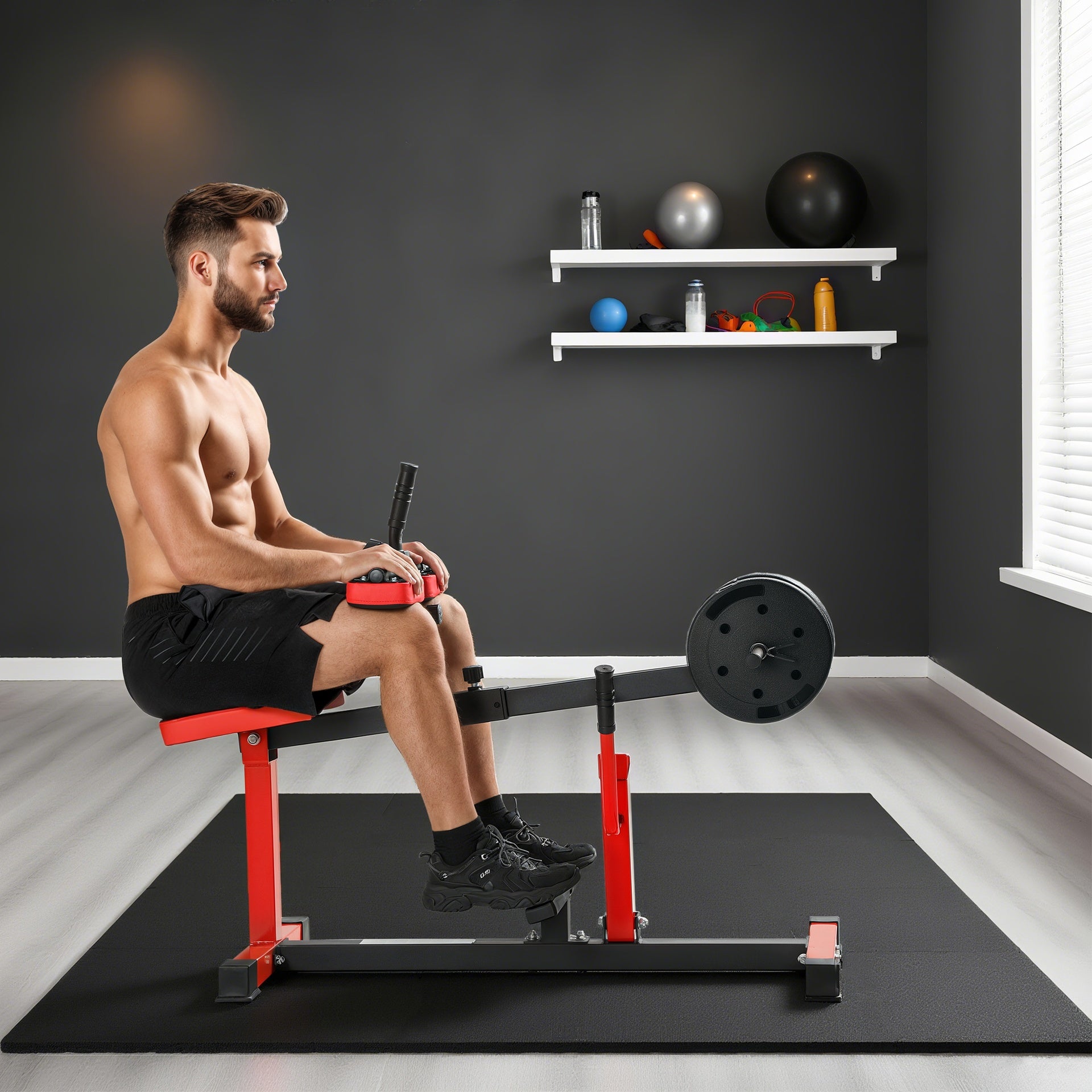 Soozier Adjustable Steel Seated Calf Raise Exercise Strength Training Gym Equipment, Red