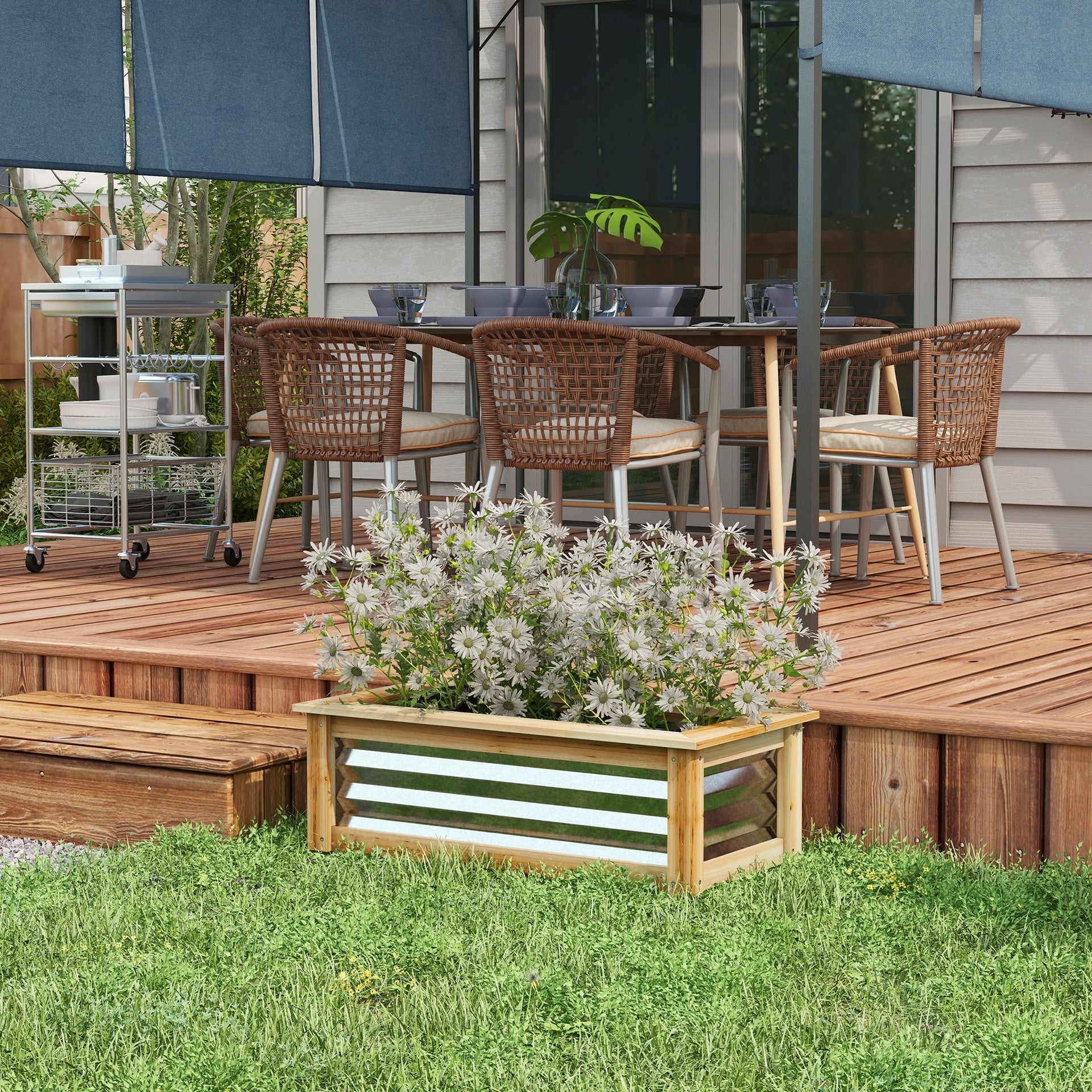 Outsunny Raised Garden Bed, Planter Box, Metal and Wood Combined, for Growing Flowers, Herbs and Vegetables