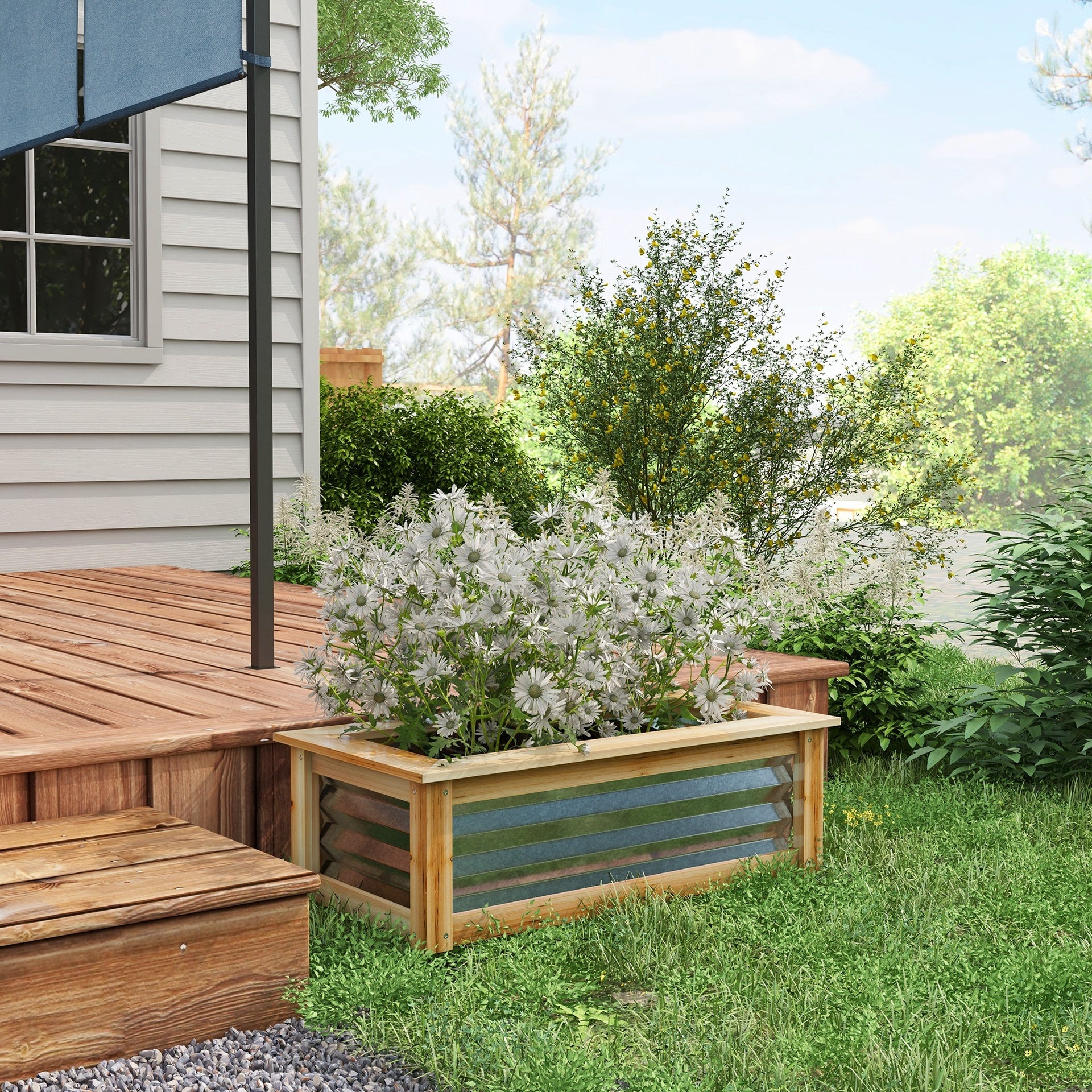 Outsunny Raised Garden Bed, Planter Box, Metal and Wood Combined, for Growing Flowers, Herbs and Vegetables