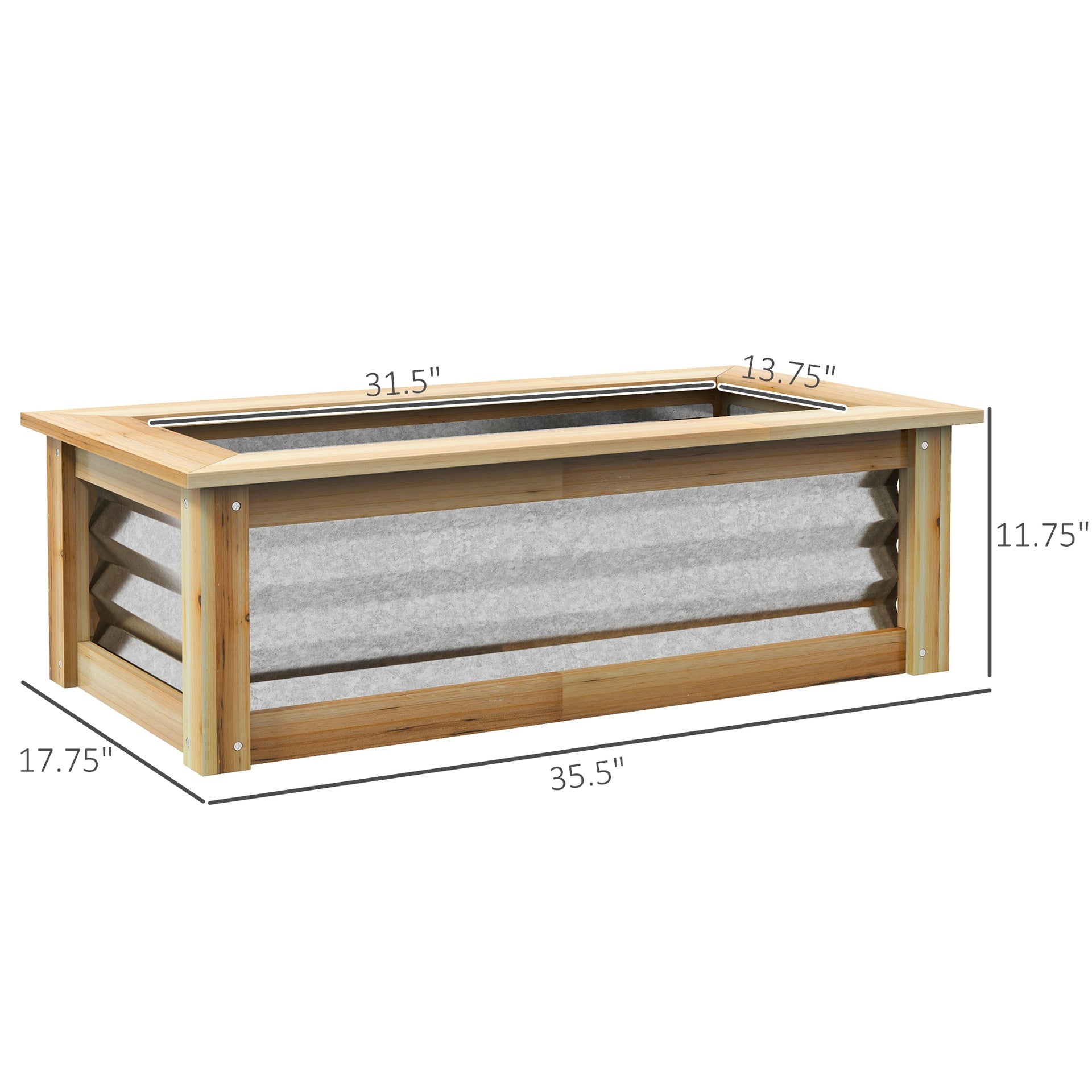 Outsunny Raised Garden Bed, Planter Box, Metal and Wood Combined, for Growing Flowers, Herbs and Vegetables