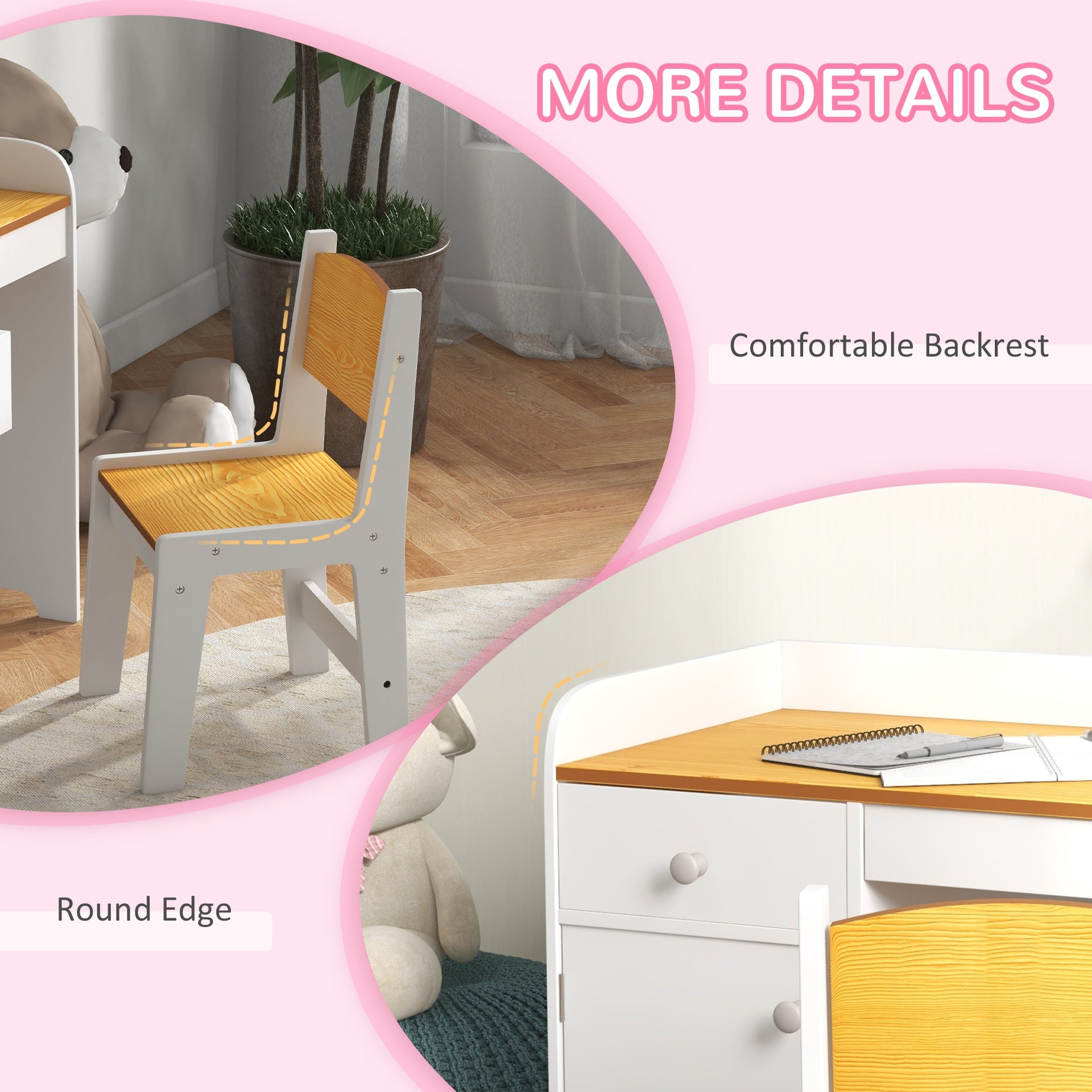 Qaba Kids Desk and Chair Set with Storage, Study Desk with Chair, White