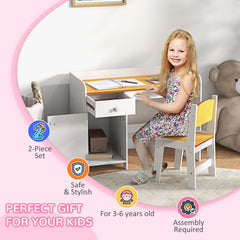 Qaba Kids Desk and Chair Set with Storage, Study Desk with Chair, White